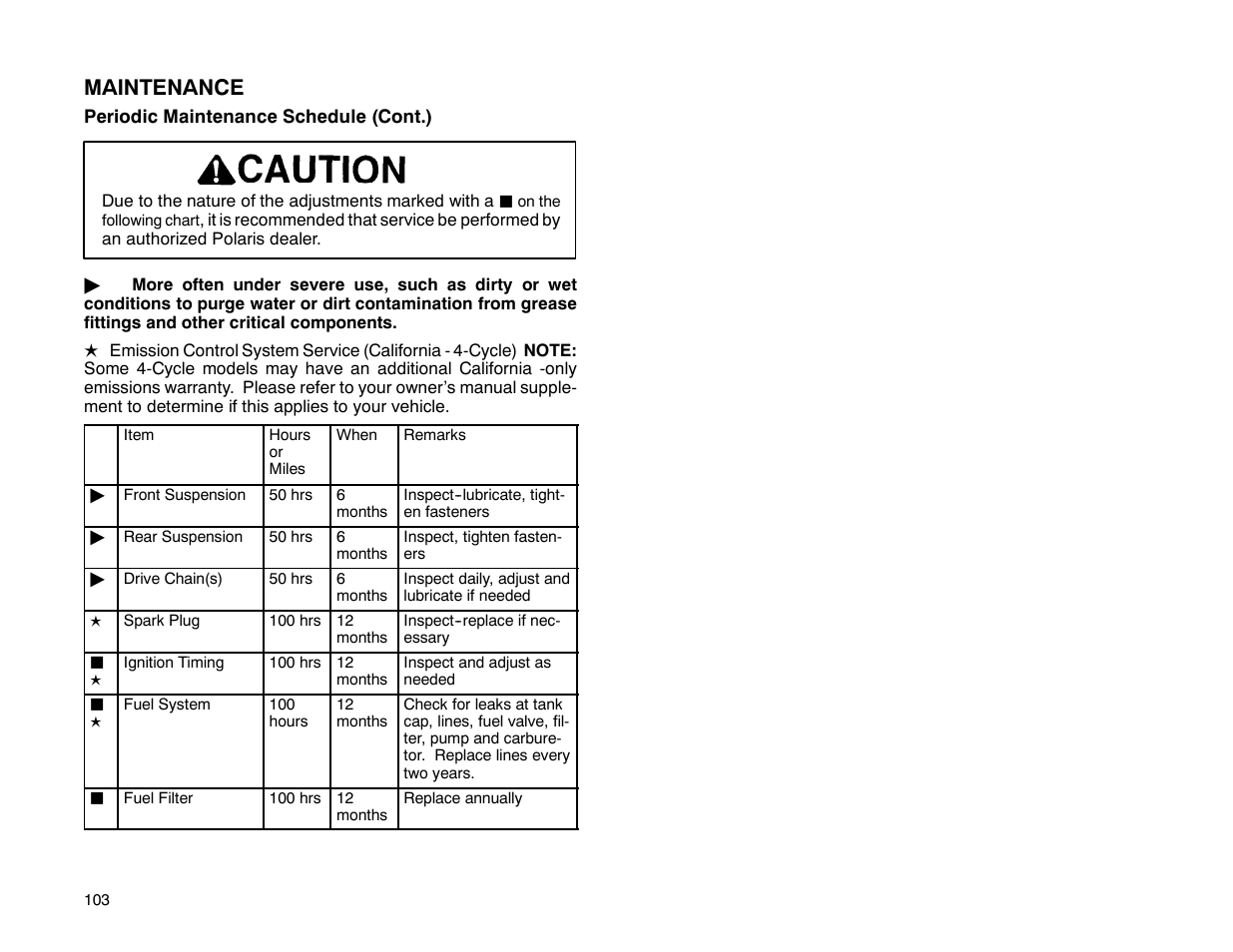 Maintenance | Polaris 2001 ATV Universal ATV User Manual | Page 114 / 189