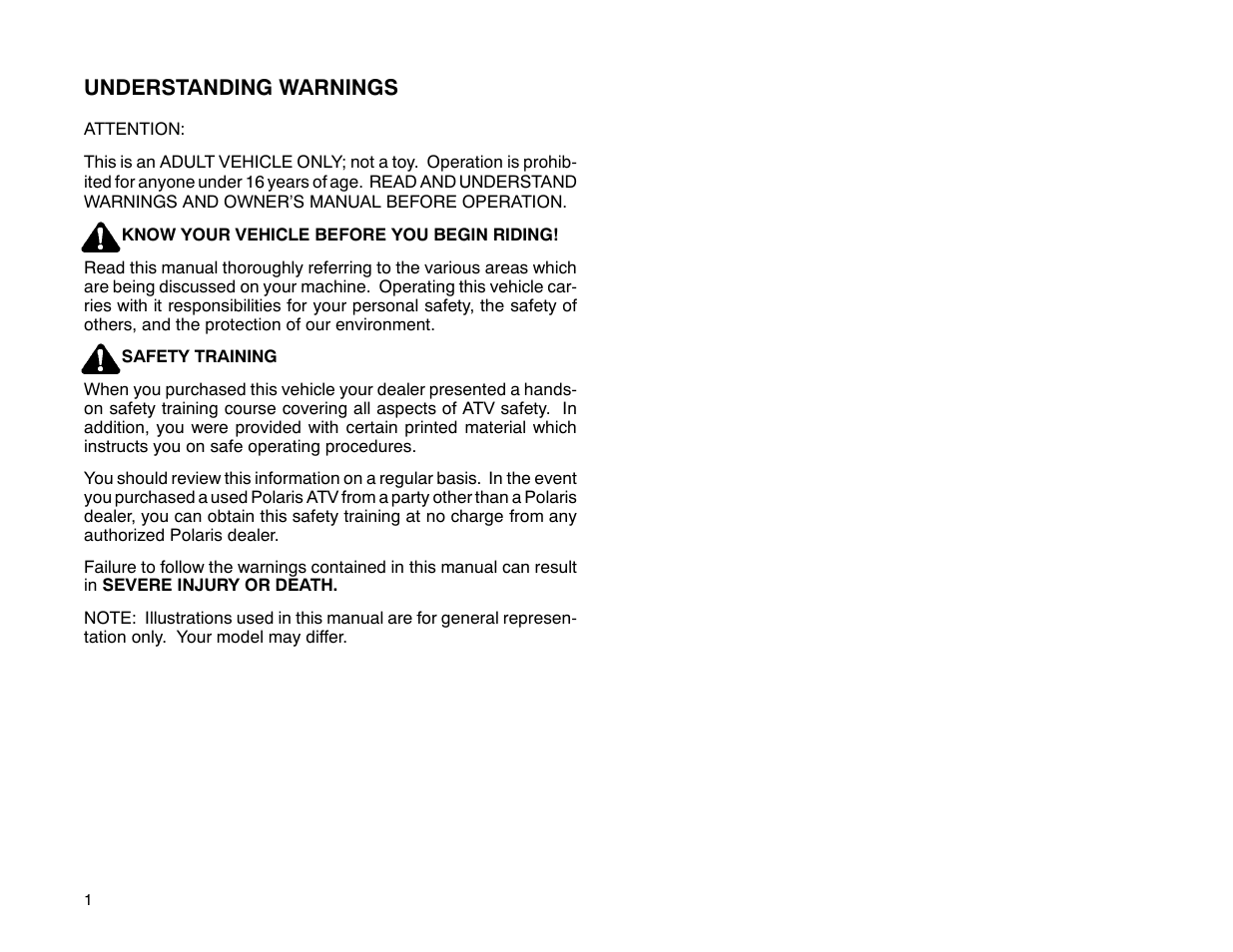 Polaris 2001 ATV Universal ATV User Manual | Page 12 / 189