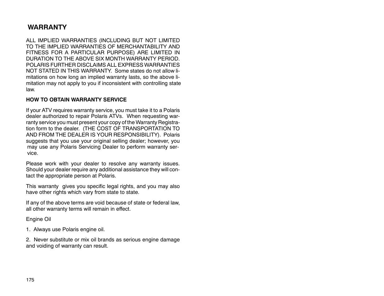 Polaris 2001 ATV Universal ATV User Manual | Page 186 / 189