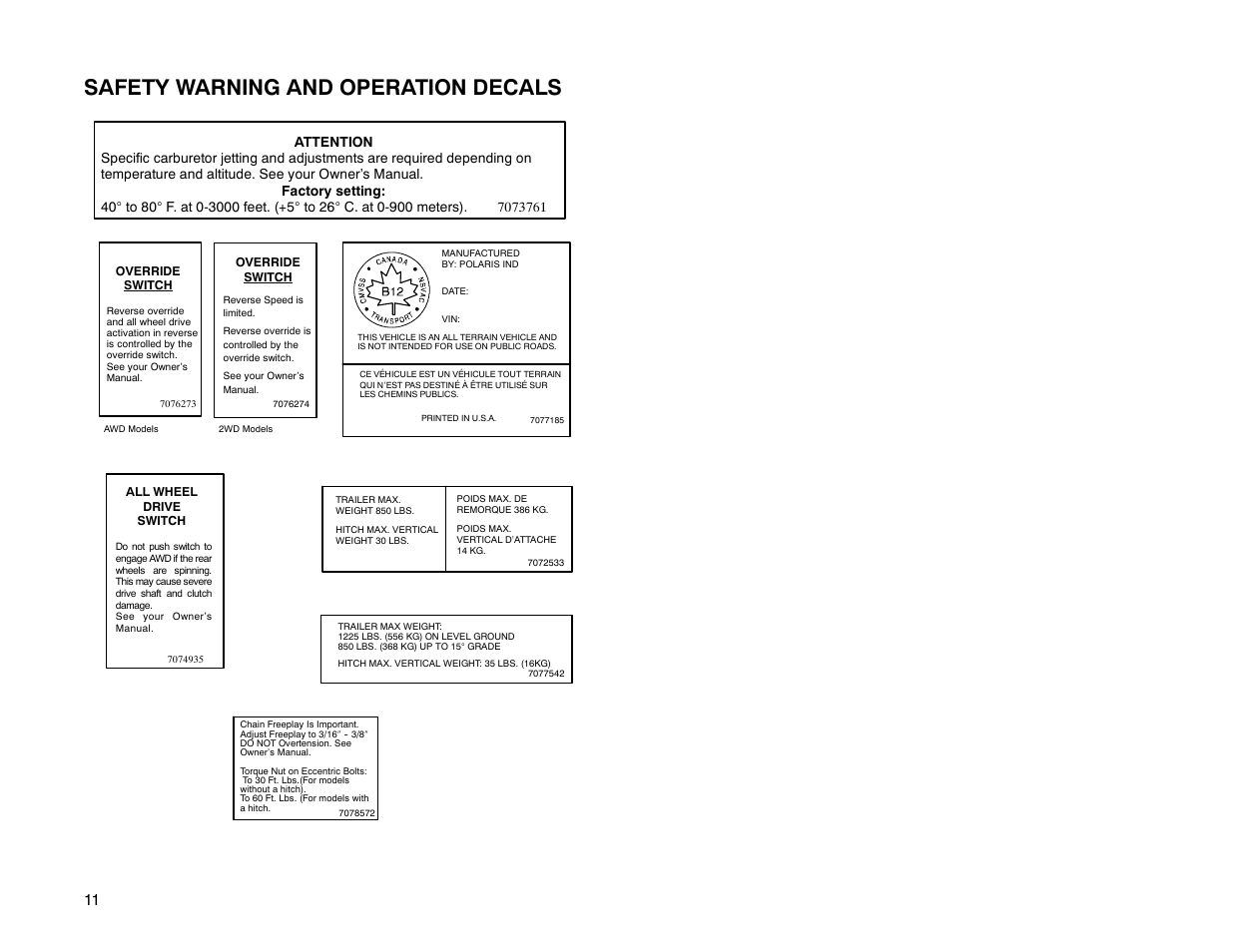 Safety warning and operation decals | Polaris 2001 ATV Universal ATV User Manual | Page 22 / 189