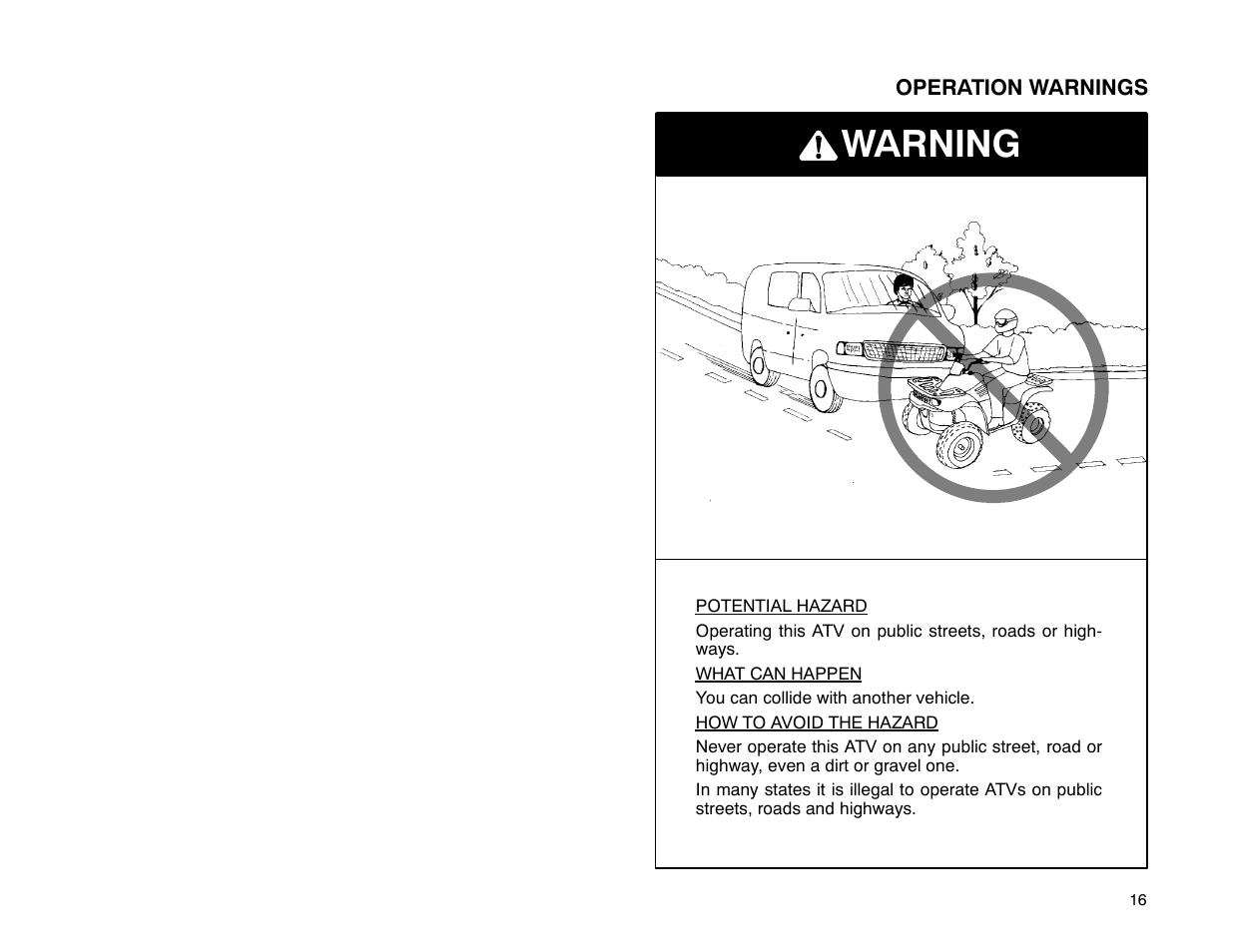Warning | Polaris 2001 ATV Universal ATV User Manual | Page 27 / 189