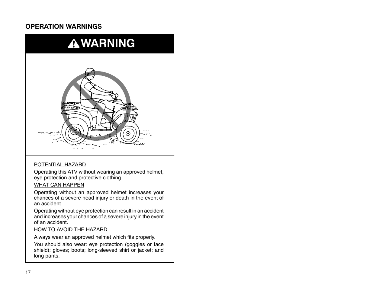 Warning | Polaris 2001 ATV Universal ATV User Manual | Page 28 / 189