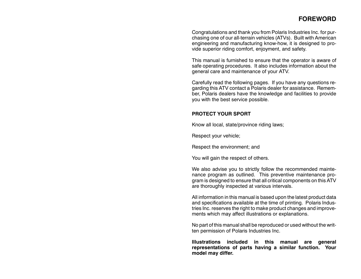 Polaris 2001 ATV Universal ATV User Manual | Page 3 / 189
