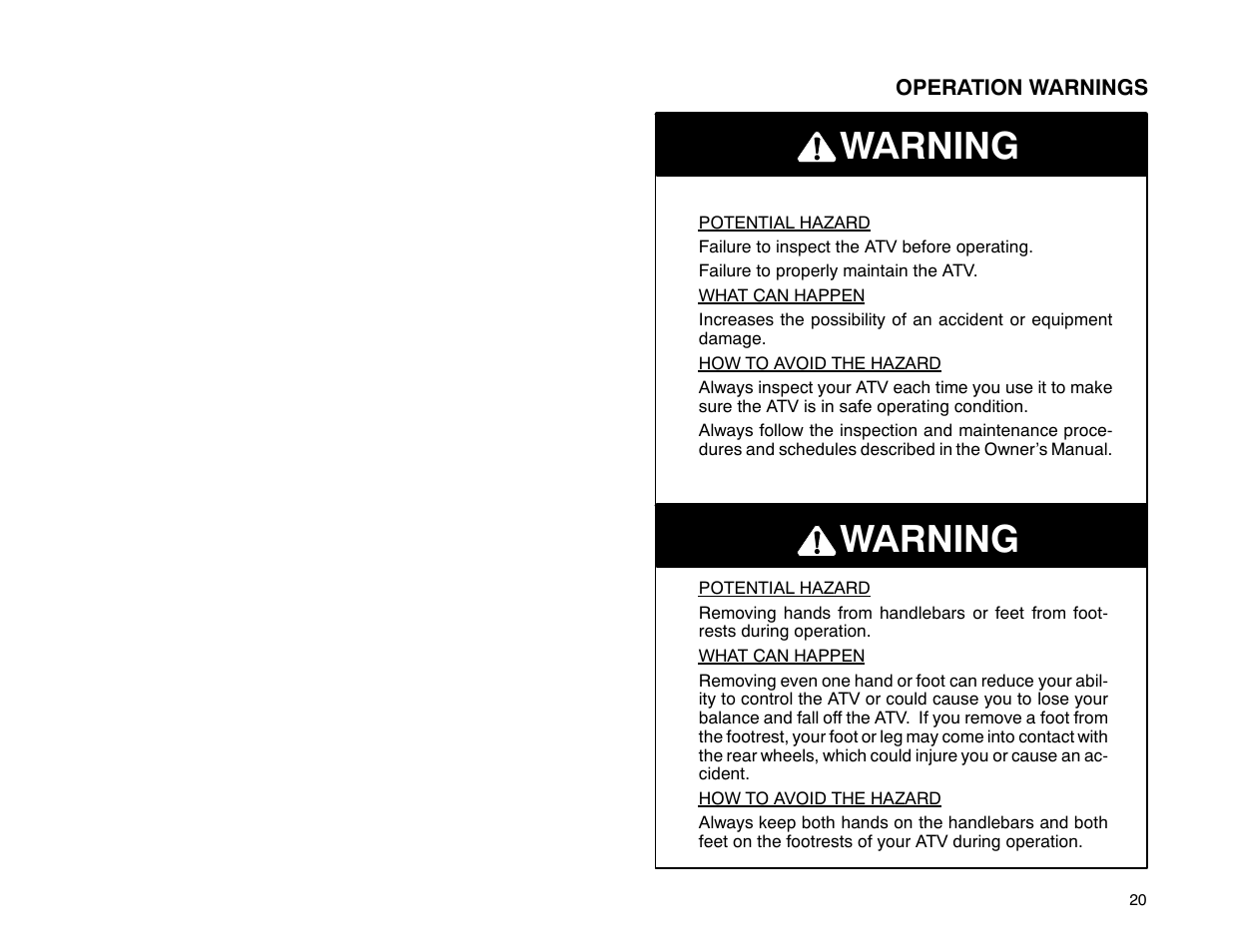 Warning | Polaris 2001 ATV Universal ATV User Manual | Page 31 / 189