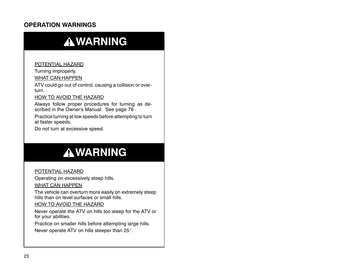 Warning | Polaris 2001 ATV Universal ATV User Manual | Page 34 / 189