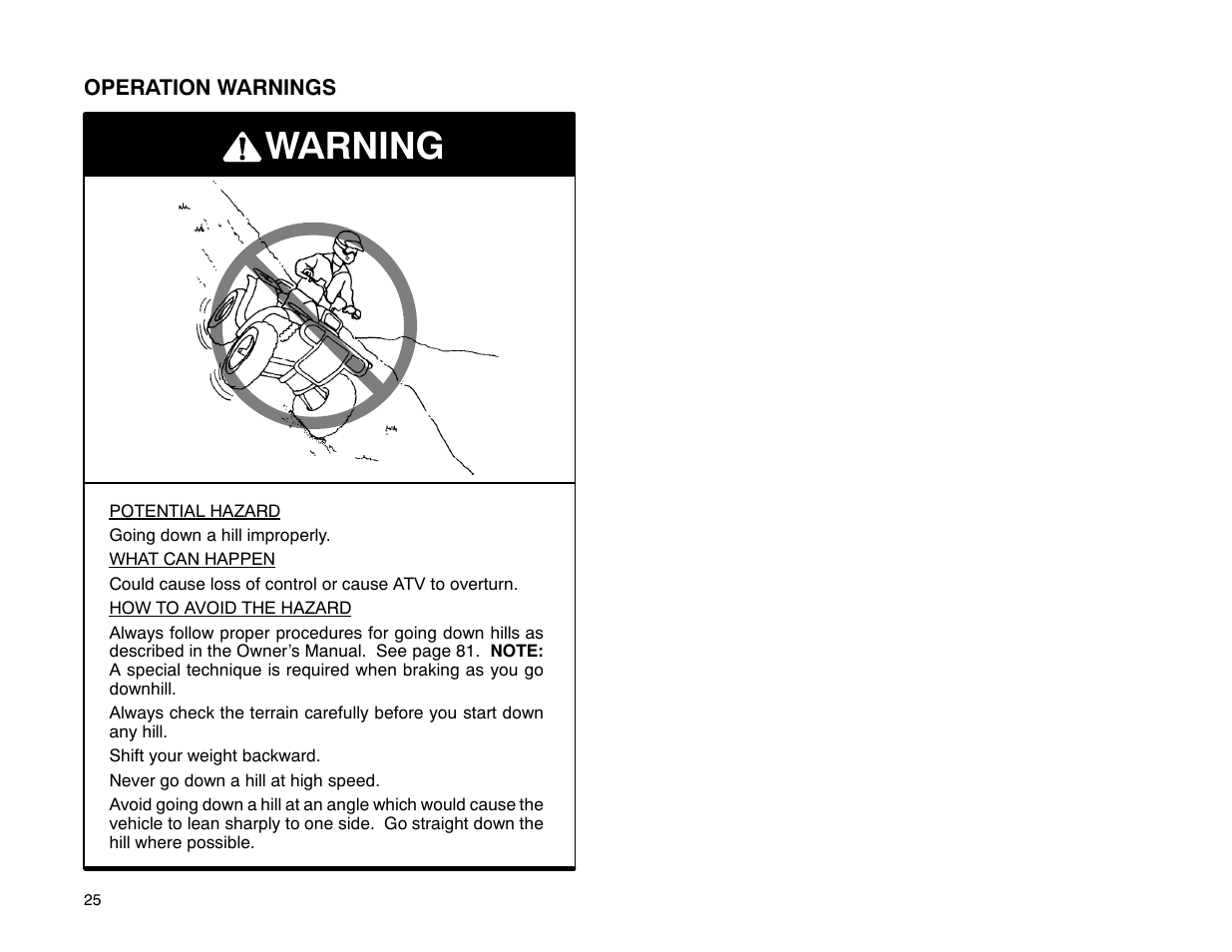 Warning | Polaris 2001 ATV Universal ATV User Manual | Page 36 / 189