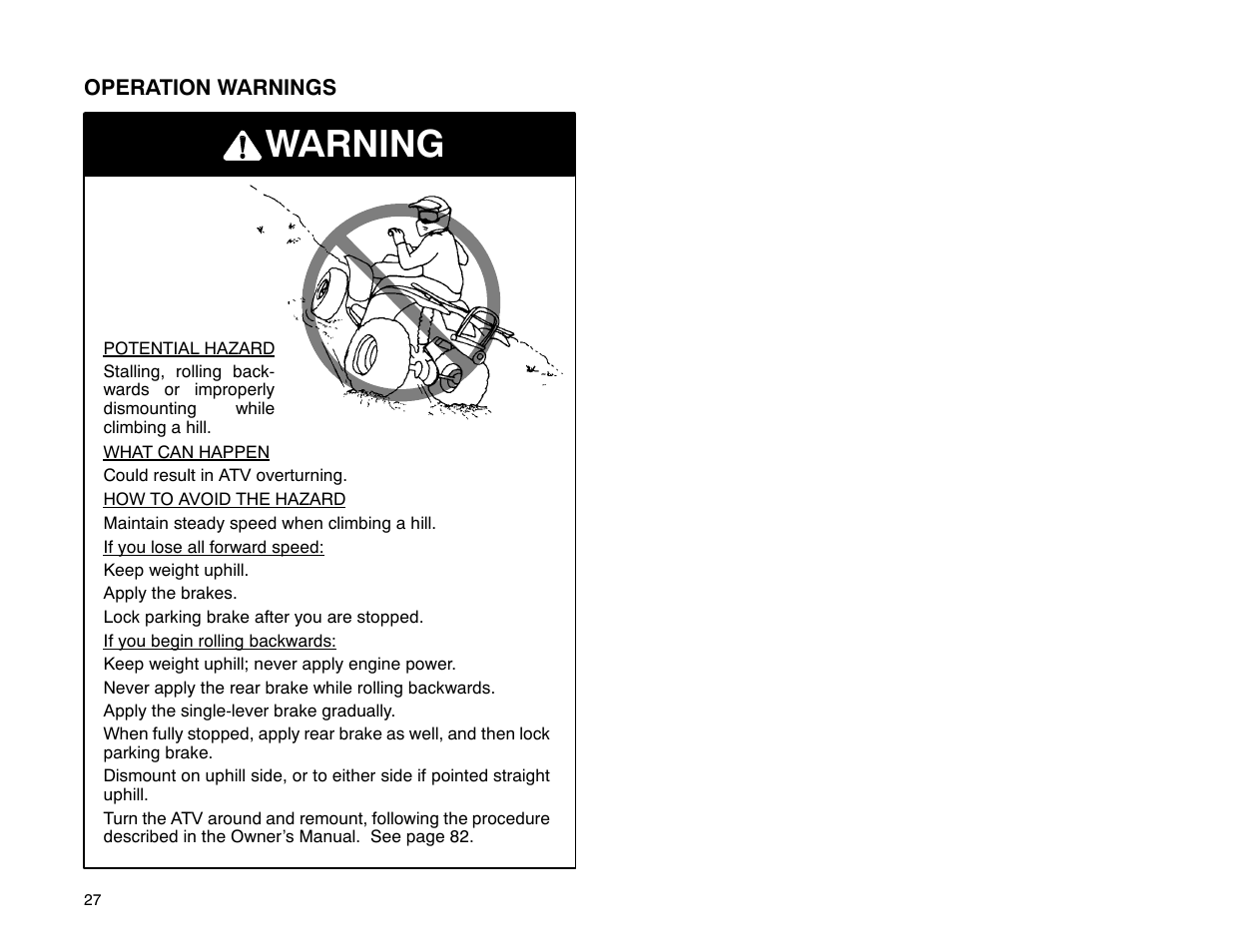 Warning | Polaris 2001 ATV Universal ATV User Manual | Page 38 / 189