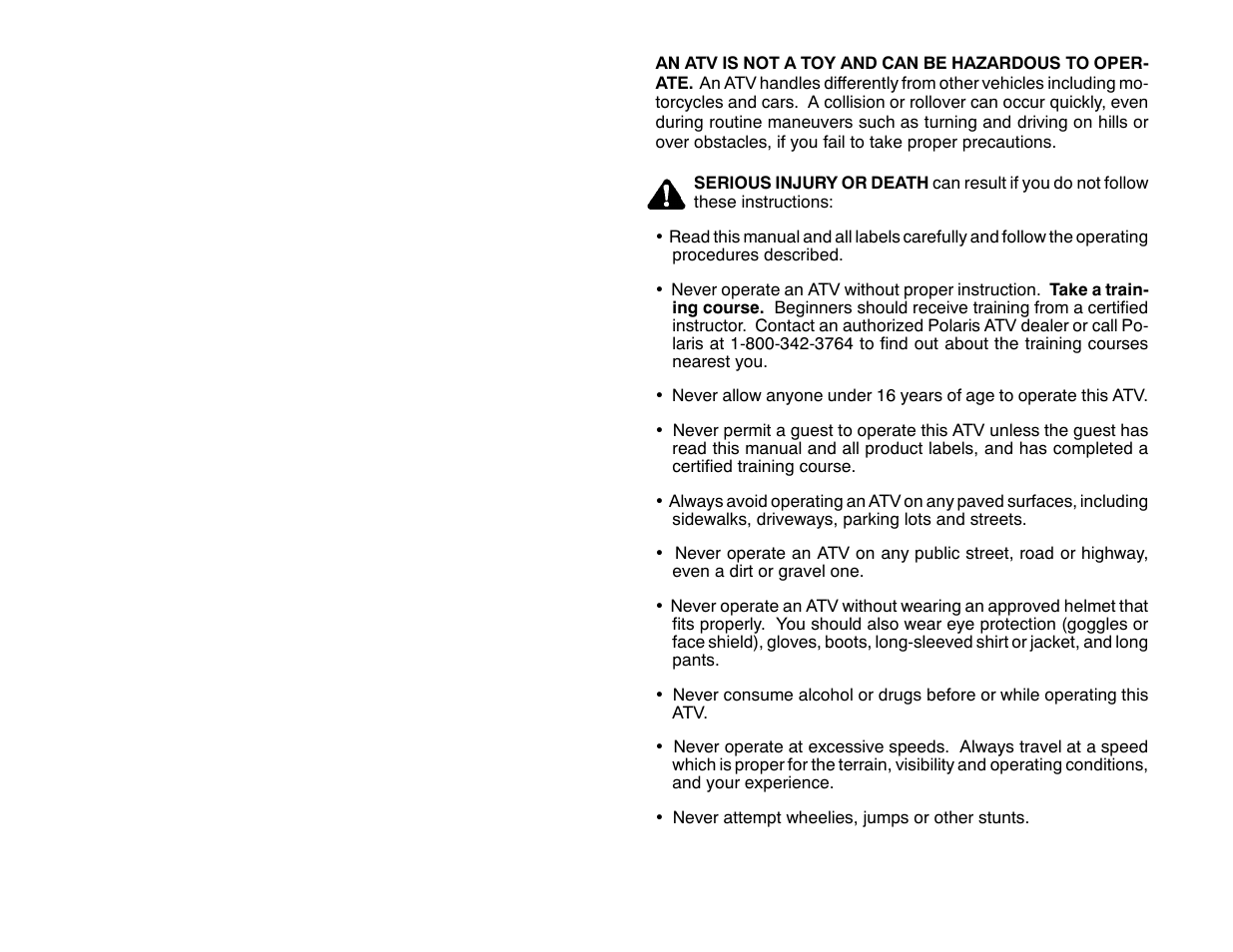 Polaris 2001 ATV Universal ATV User Manual | Page 4 / 189
