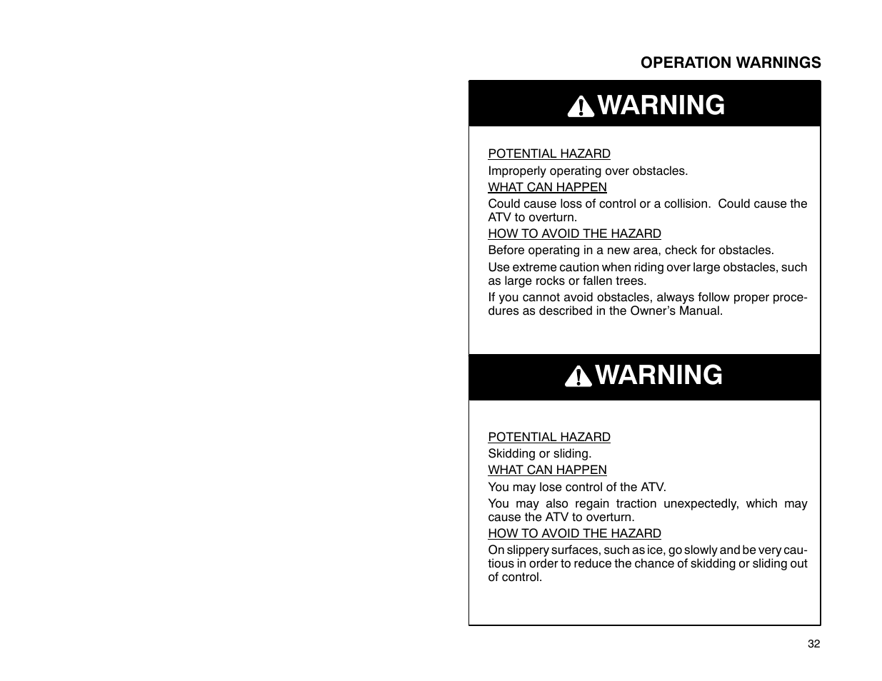 Warning | Polaris 2001 ATV Universal ATV User Manual | Page 43 / 189