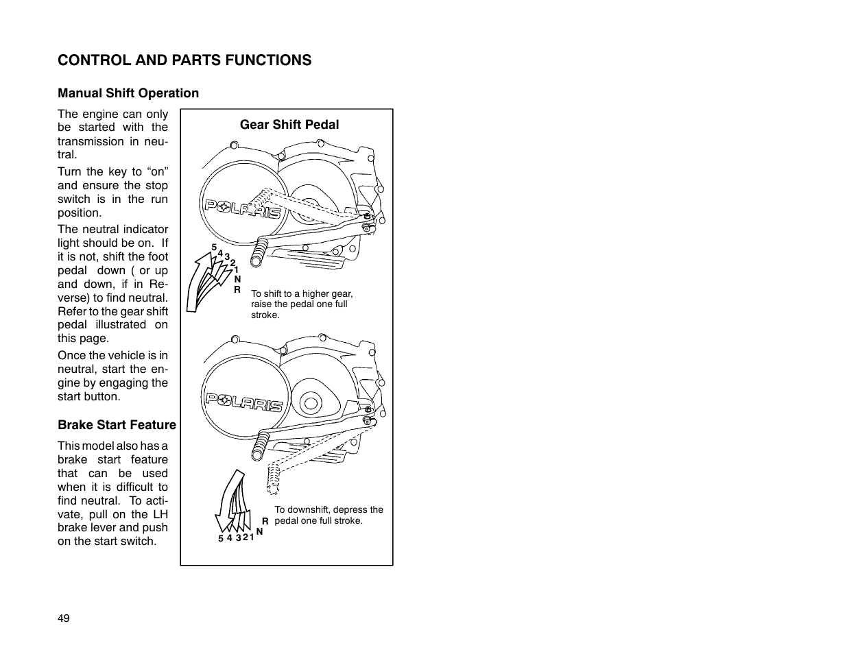 Control and parts functions | Polaris 2001 ATV Universal ATV User Manual | Page 60 / 189