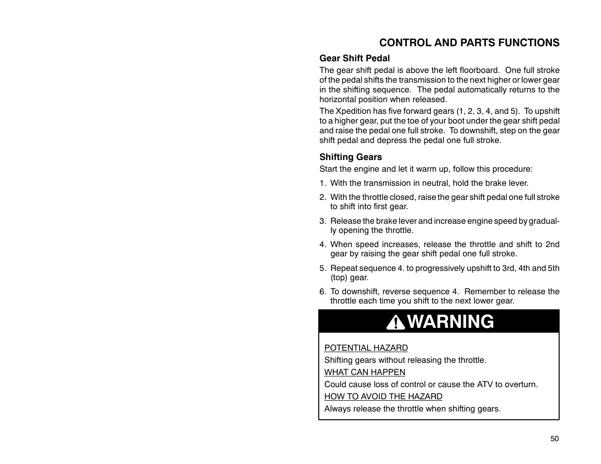 Warning | Polaris 2001 ATV Universal ATV User Manual | Page 61 / 189