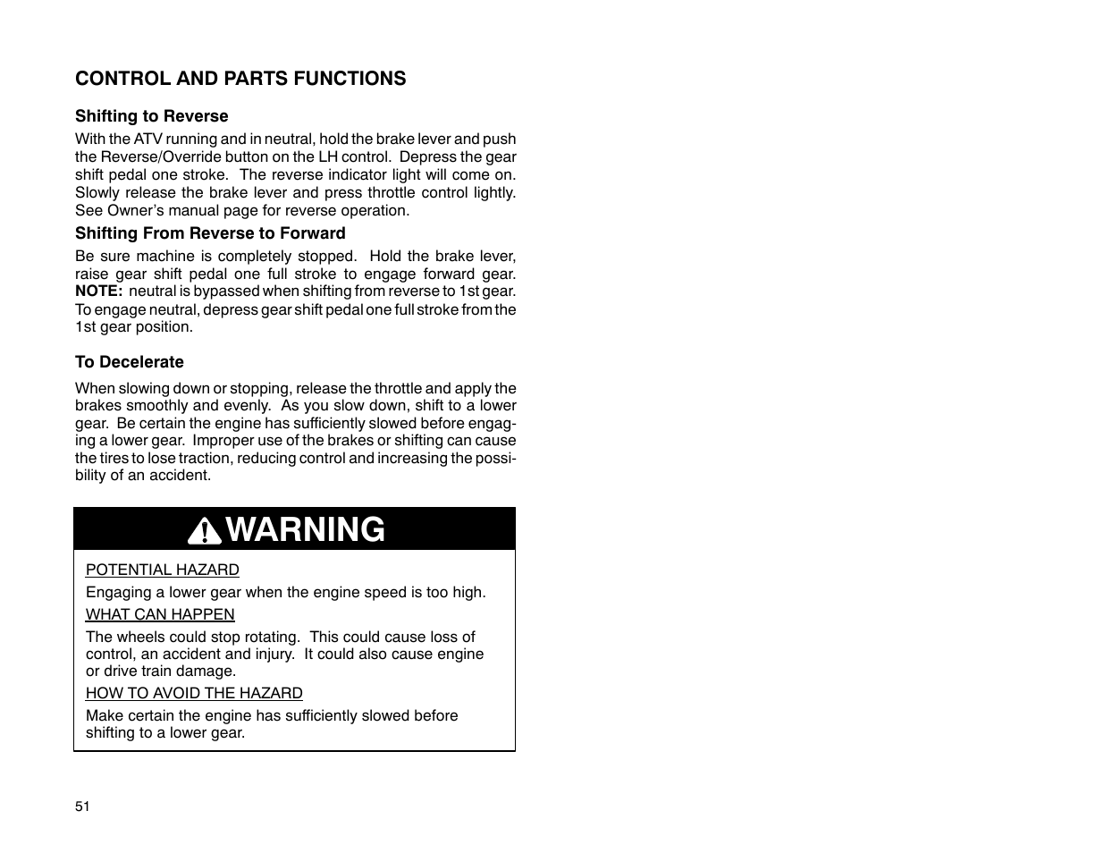 Warning | Polaris 2001 ATV Universal ATV User Manual | Page 62 / 189