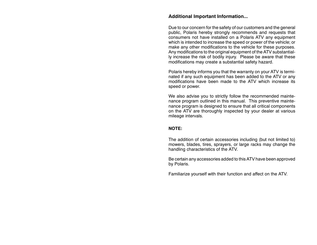Polaris 2001 ATV Universal ATV User Manual | Page 7 / 189
