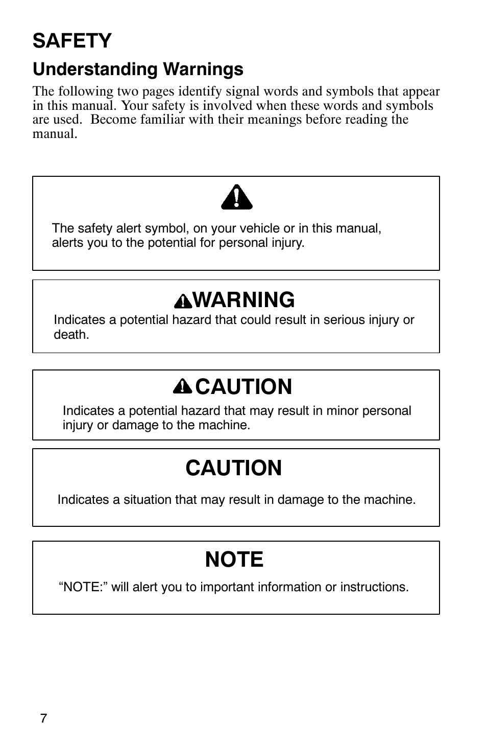 Caution, Safety, Understanding warnings | Polaris 2002 ATV Sportsman 6X6 User Manual | Page 10 / 131