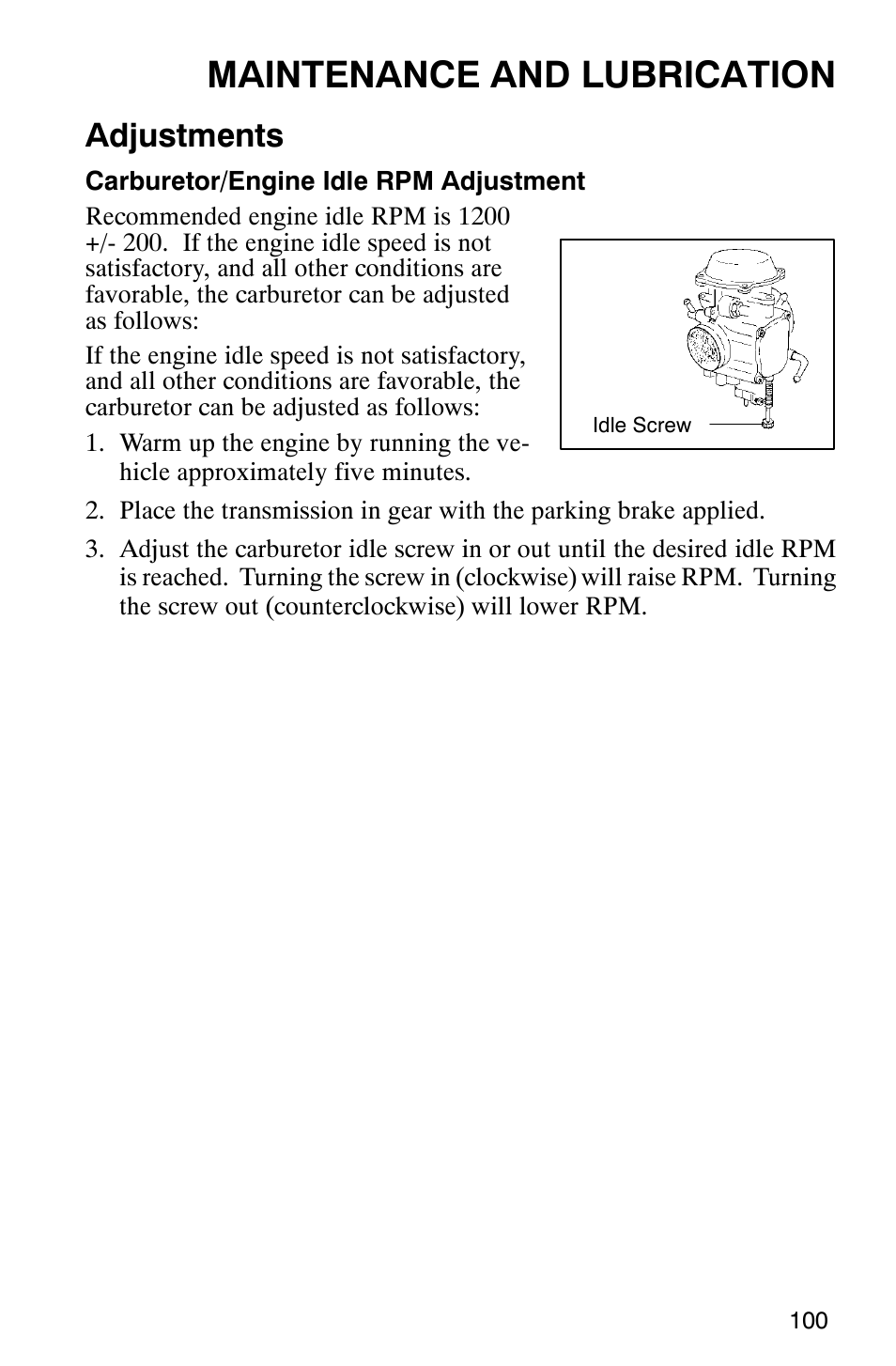 Maintenance and lubrication, Adjustments | Polaris 2002 ATV Sportsman 6X6 User Manual | Page 103 / 131