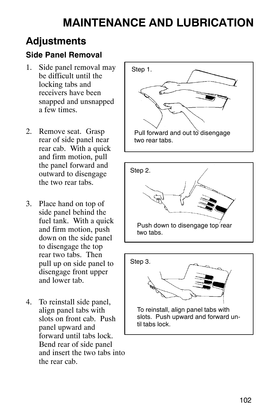 Maintenance and lubrication, Adjustments | Polaris 2002 ATV Sportsman 6X6 User Manual | Page 105 / 131