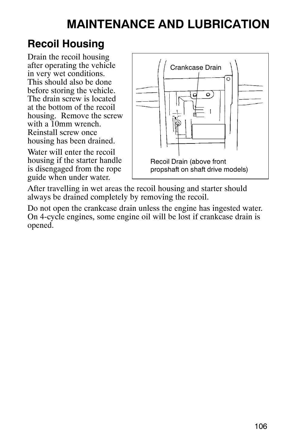 Maintenance and lubrication, Recoil housing | Polaris 2002 ATV Sportsman 6X6 User Manual | Page 109 / 131