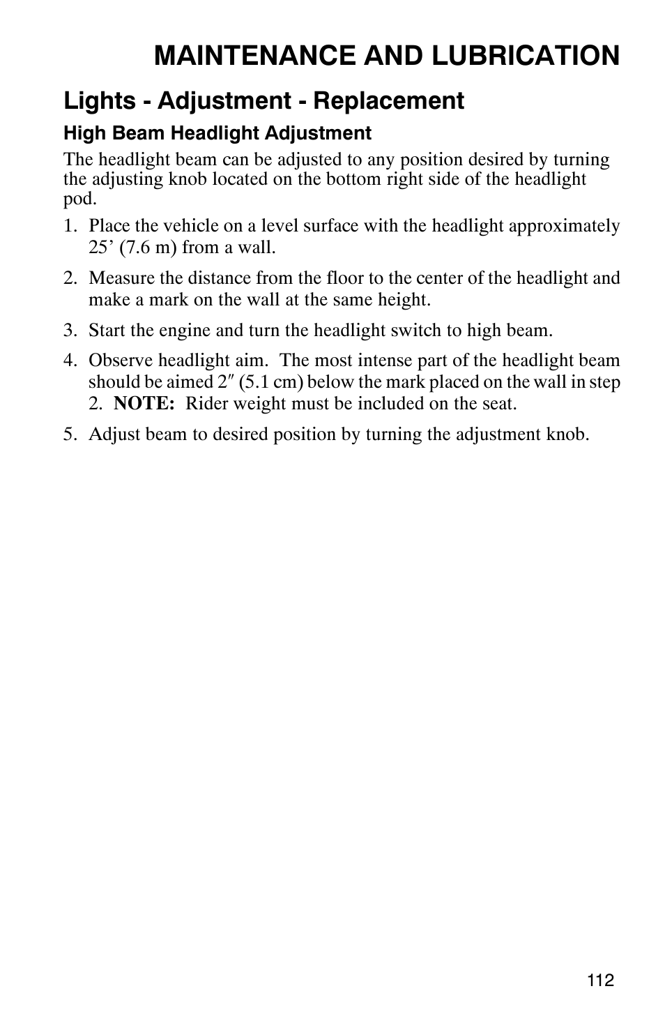 Maintenance and lubrication, Lights - adjustment - replacement | Polaris 2002 ATV Sportsman 6X6 User Manual | Page 115 / 131