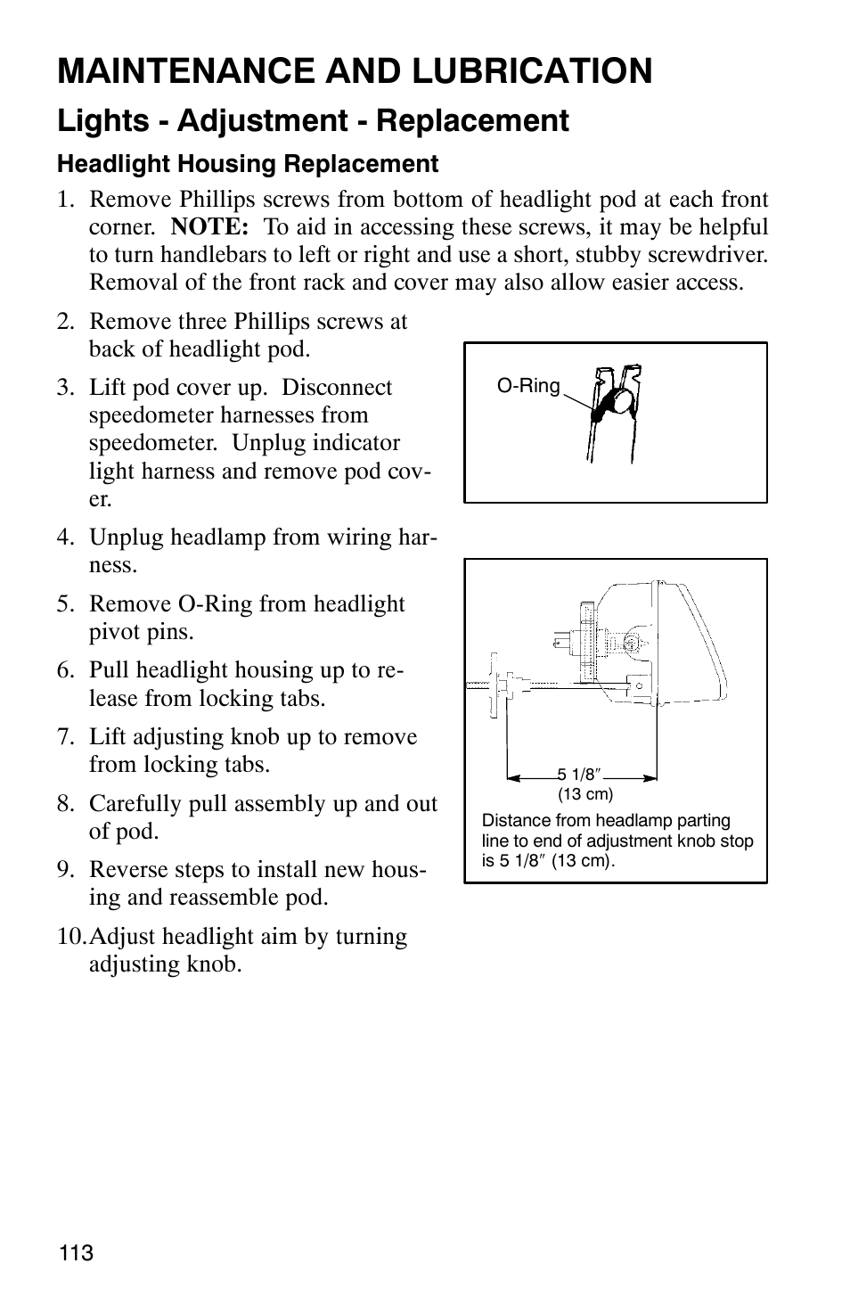 Maintenance and lubrication, Lights - adjustment - replacement | Polaris 2002 ATV Sportsman 6X6 User Manual | Page 116 / 131