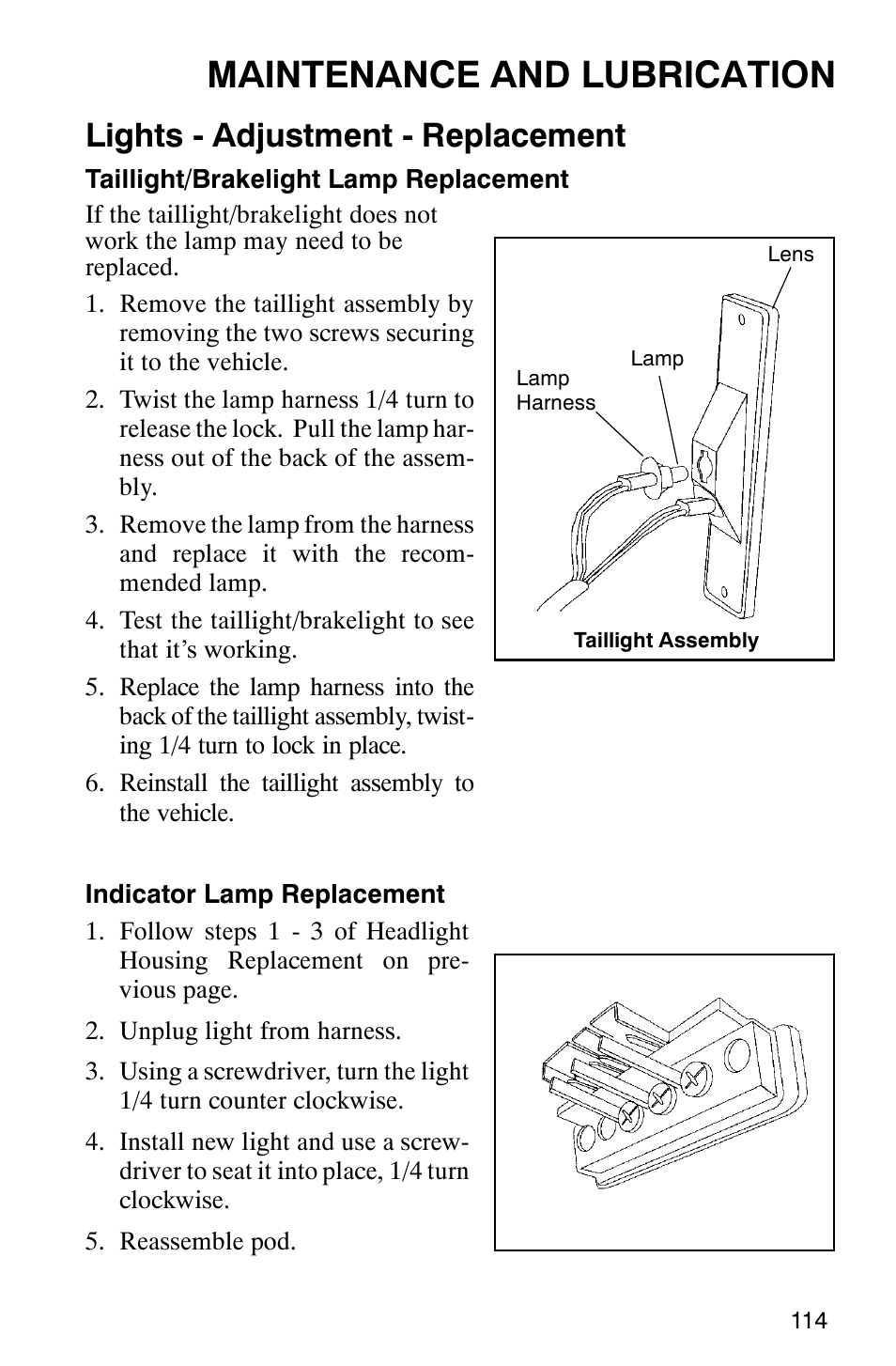 Maintenance and lubrication, Lights - adjustment - replacement | Polaris 2002 ATV Sportsman 6X6 User Manual | Page 117 / 131