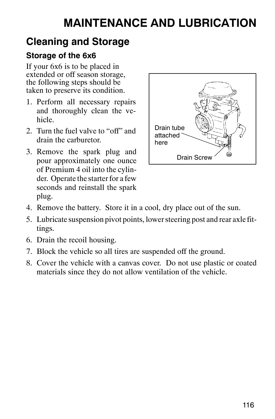 Maintenance and lubrication, Cleaning and storage | Polaris 2002 ATV Sportsman 6X6 User Manual | Page 119 / 131