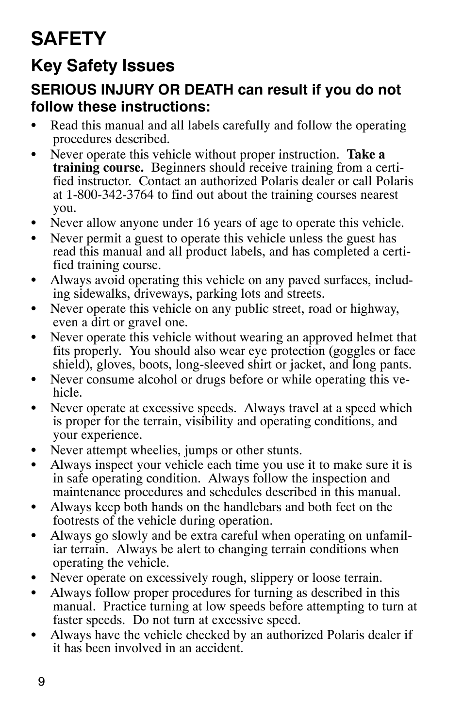 Safety, Key safety issues | Polaris 2002 ATV Sportsman 6X6 User Manual | Page 12 / 131