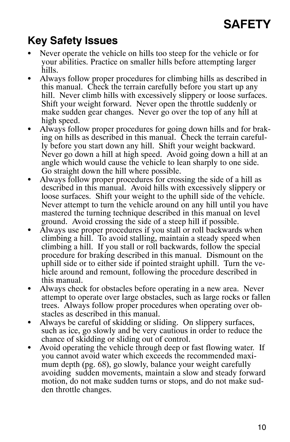Safety, Key safety issues | Polaris 2002 ATV Sportsman 6X6 User Manual | Page 13 / 131