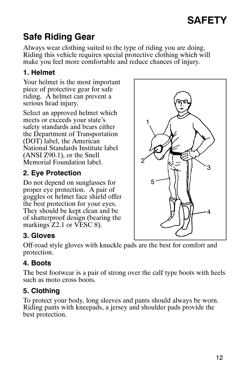 Safety, Safe riding gear | Polaris 2002 ATV Sportsman 6X6 User Manual | Page 15 / 131