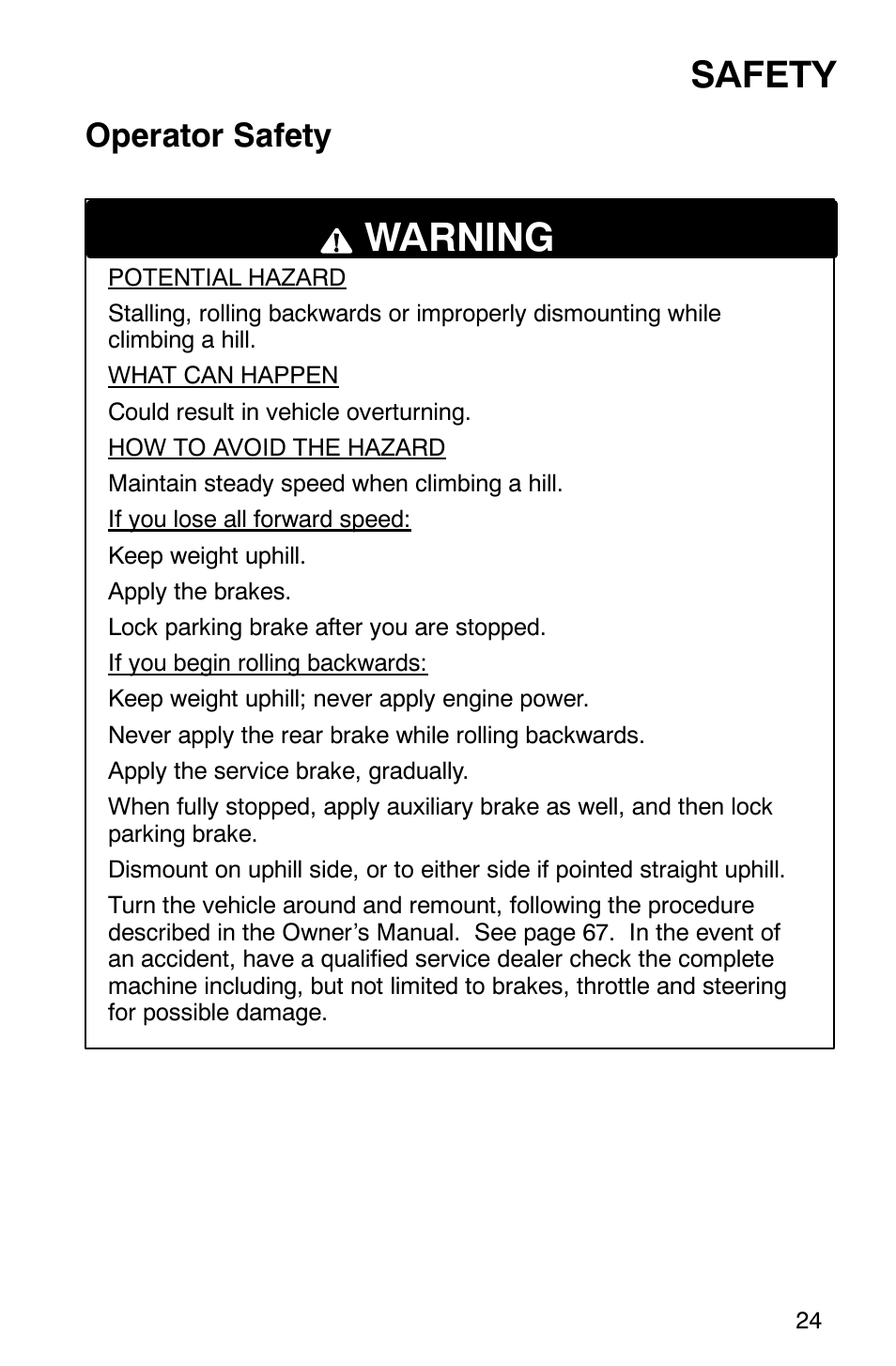 Warning, Safety, Operator safety | Polaris 2002 ATV Sportsman 6X6 User Manual | Page 27 / 131