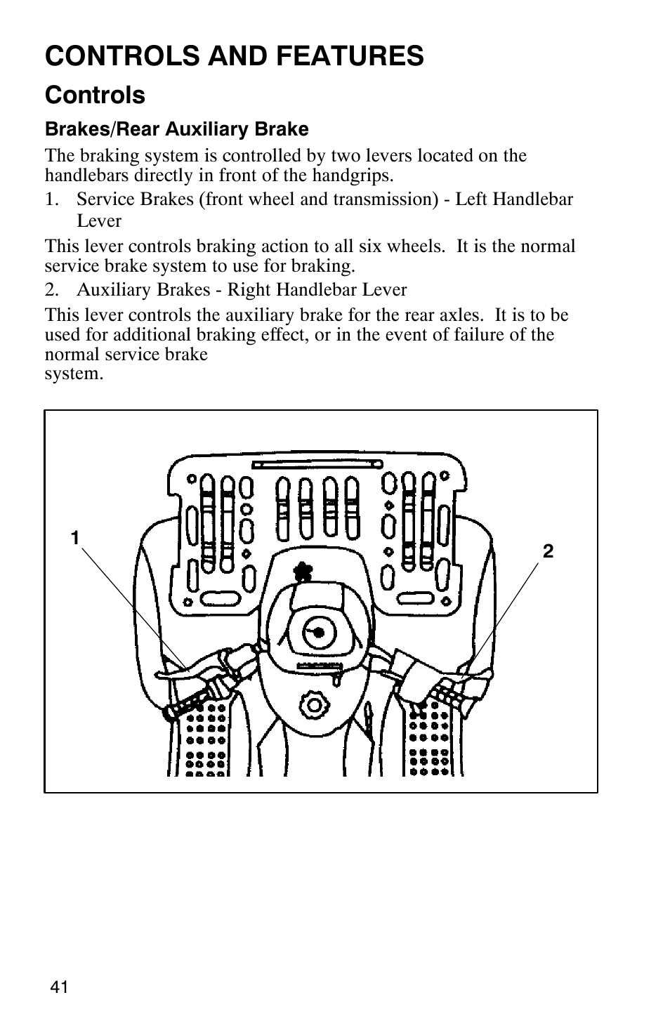 Controls and features, Controls | Polaris 2002 ATV Sportsman 6X6 User Manual | Page 44 / 131