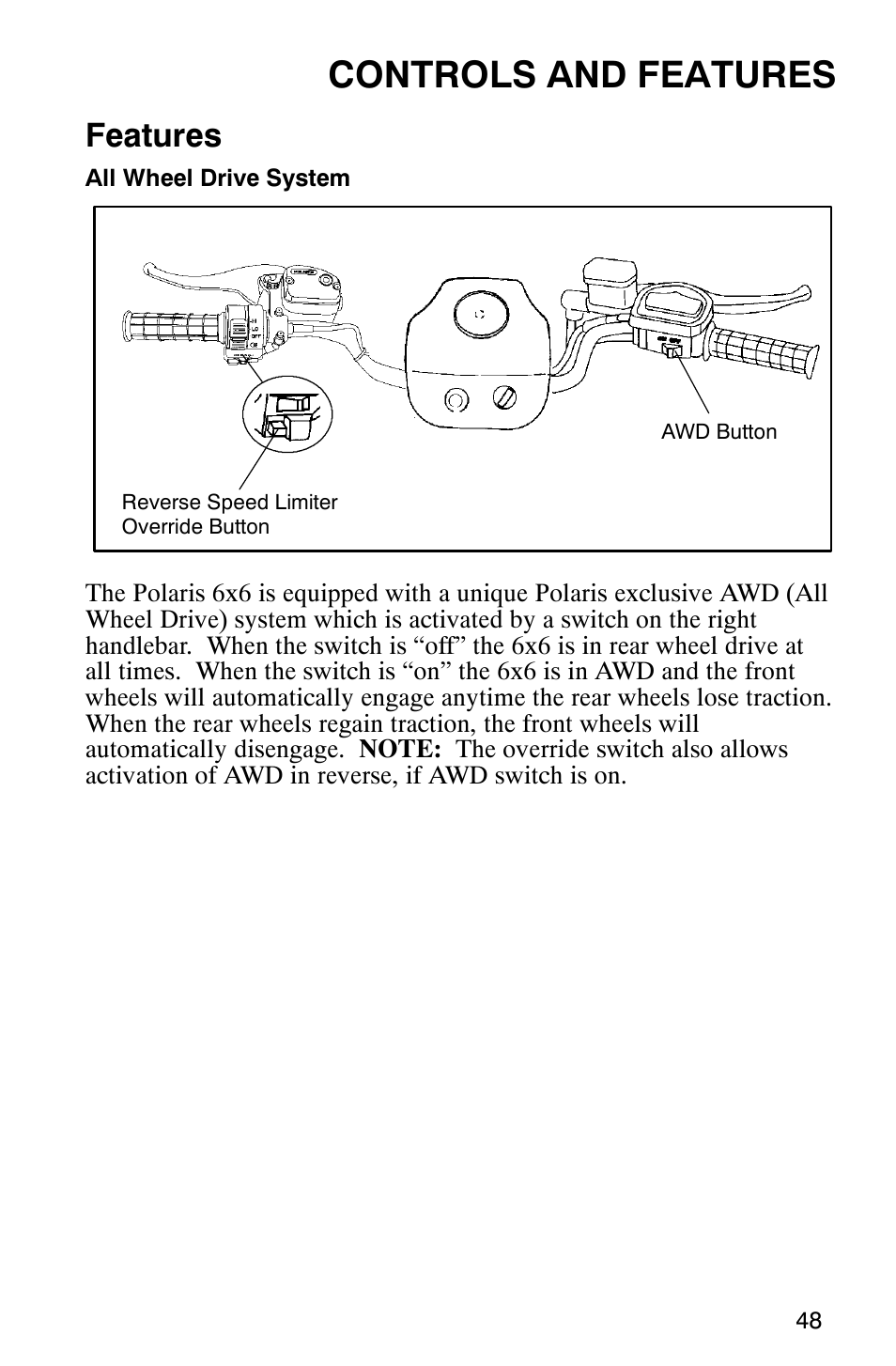 Controls and features, Features | Polaris 2002 ATV Sportsman 6X6 User Manual | Page 51 / 131