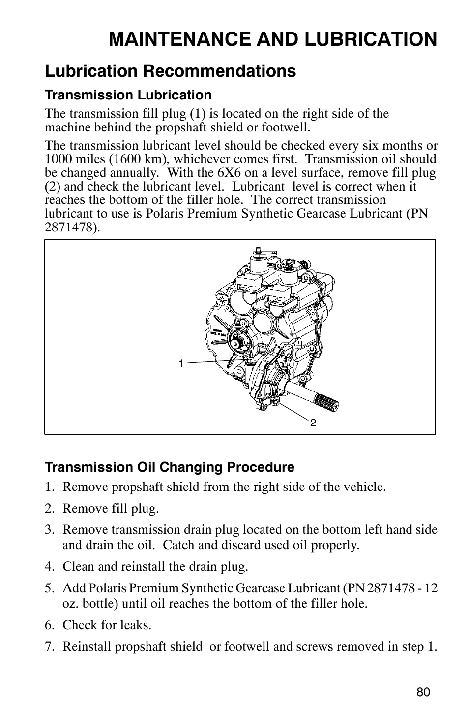 Maintenance and lubrication, Lubrication recommendations | Polaris 2002 ATV Sportsman 6X6 User Manual | Page 83 / 131