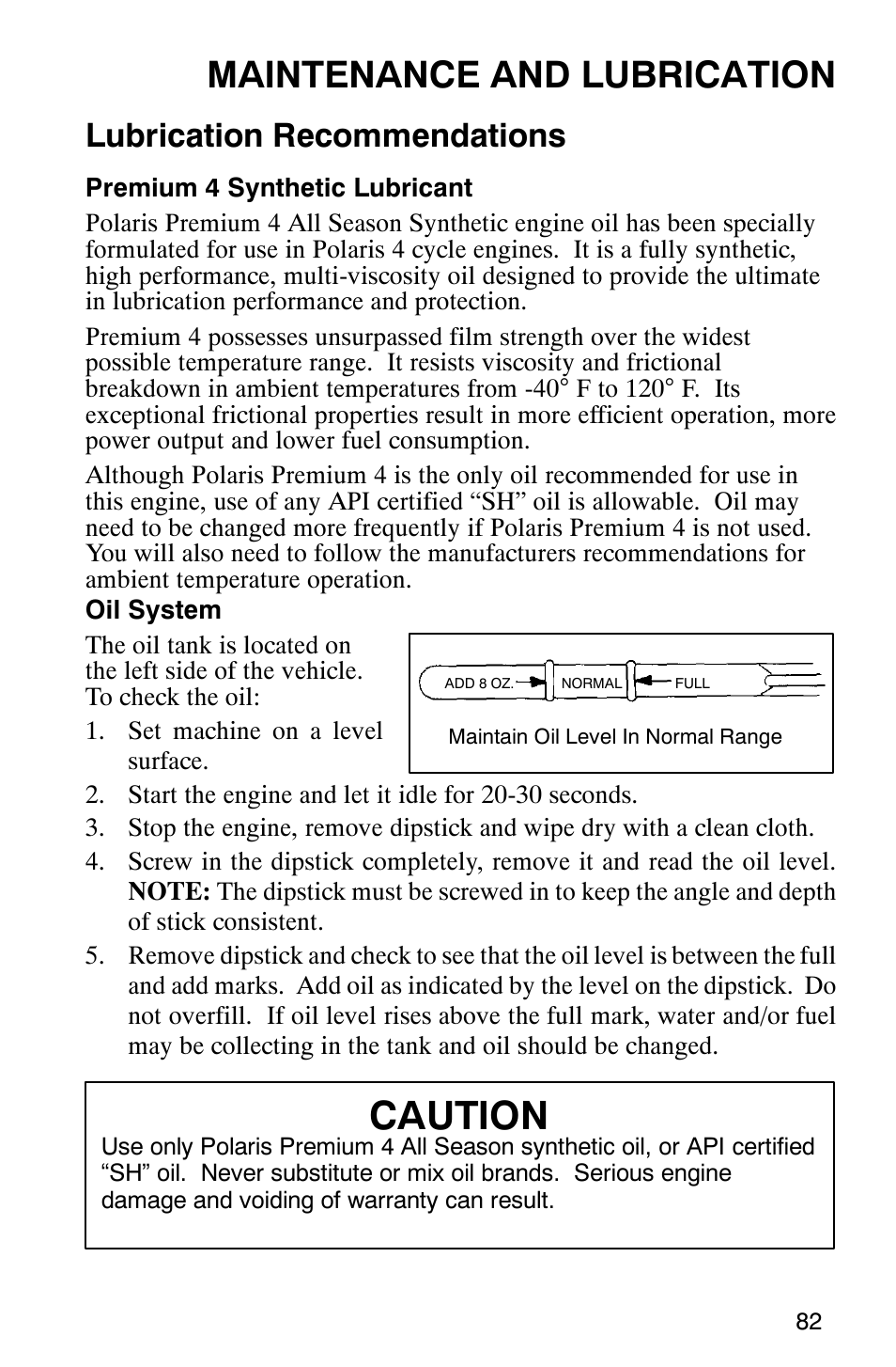 Caution, Maintenance and lubrication, Lubrication recommendations | Polaris 2002 ATV Sportsman 6X6 User Manual | Page 85 / 131