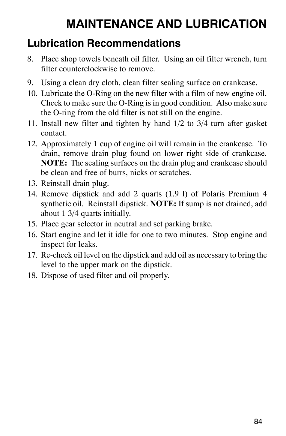 Maintenance and lubrication, Lubrication recommendations | Polaris 2002 ATV Sportsman 6X6 User Manual | Page 87 / 131