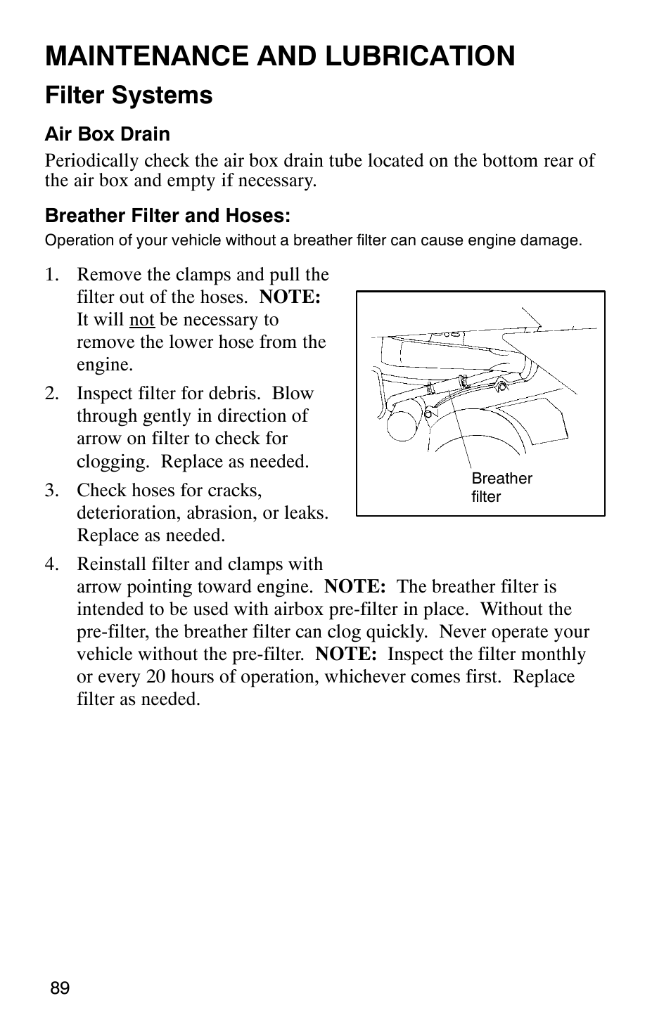 Maintenance and lubrication, Filter systems | Polaris 2002 ATV Sportsman 6X6 User Manual | Page 92 / 131