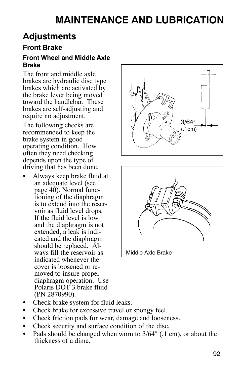 Maintenance and lubrication, Adjustments | Polaris 2002 ATV Sportsman 6X6 User Manual | Page 95 / 131