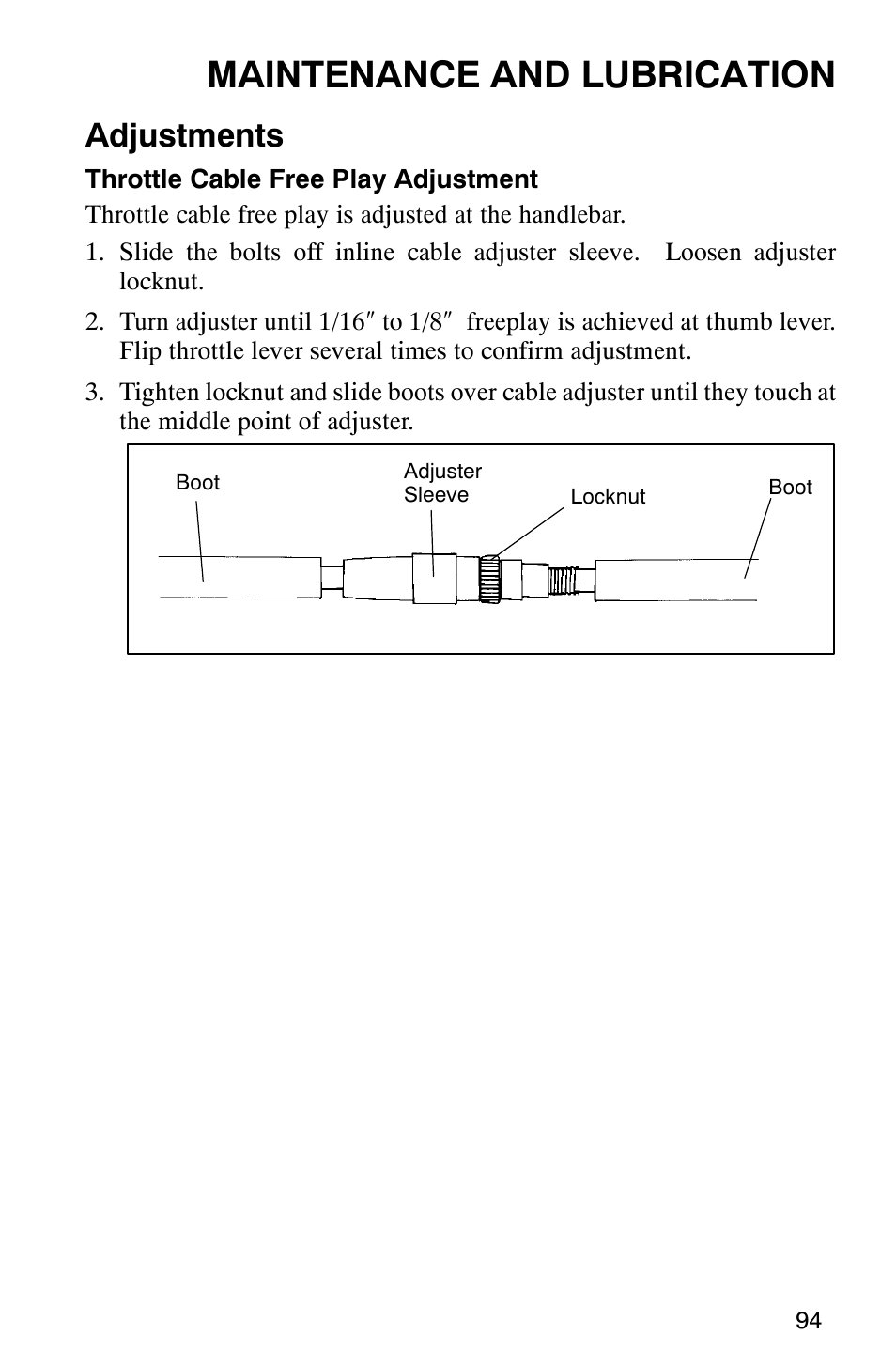 Maintenance and lubrication, Adjustments | Polaris 2002 ATV Sportsman 6X6 User Manual | Page 97 / 131