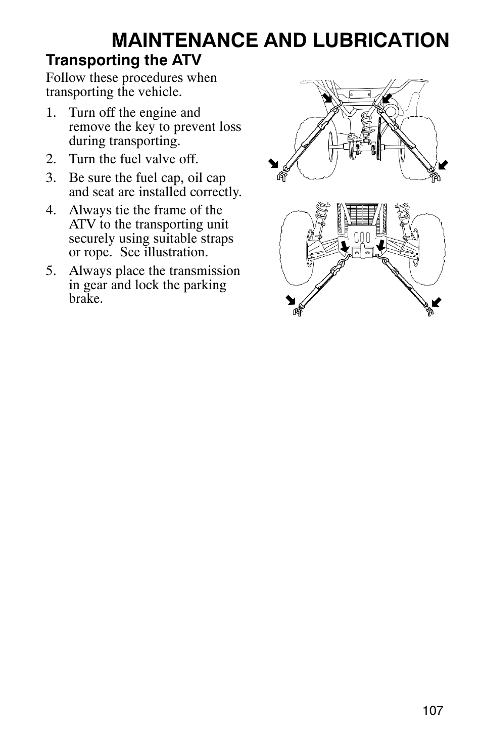 Maintenance and lubrication | Polaris 2005 ATV Scrambler 500 4X4 User Manual | Page 110 / 123