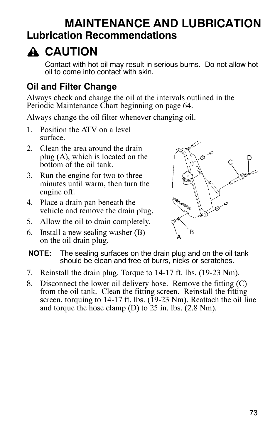 Maintenance and lubrication, Caution, Lubrication recommendations | Polaris 2005 ATV Scrambler 500 4X4 User Manual | Page 76 / 123