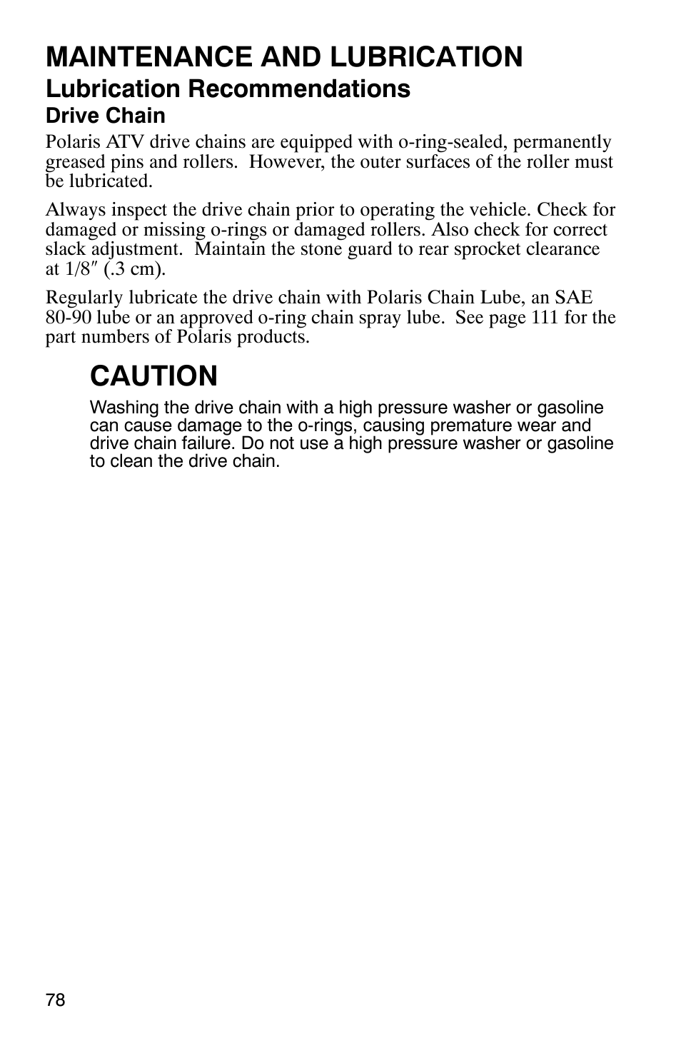 Maintenance and lubrication, Caution, Lubrication recommendations | Polaris 2005 ATV Scrambler 500 4X4 User Manual | Page 81 / 123