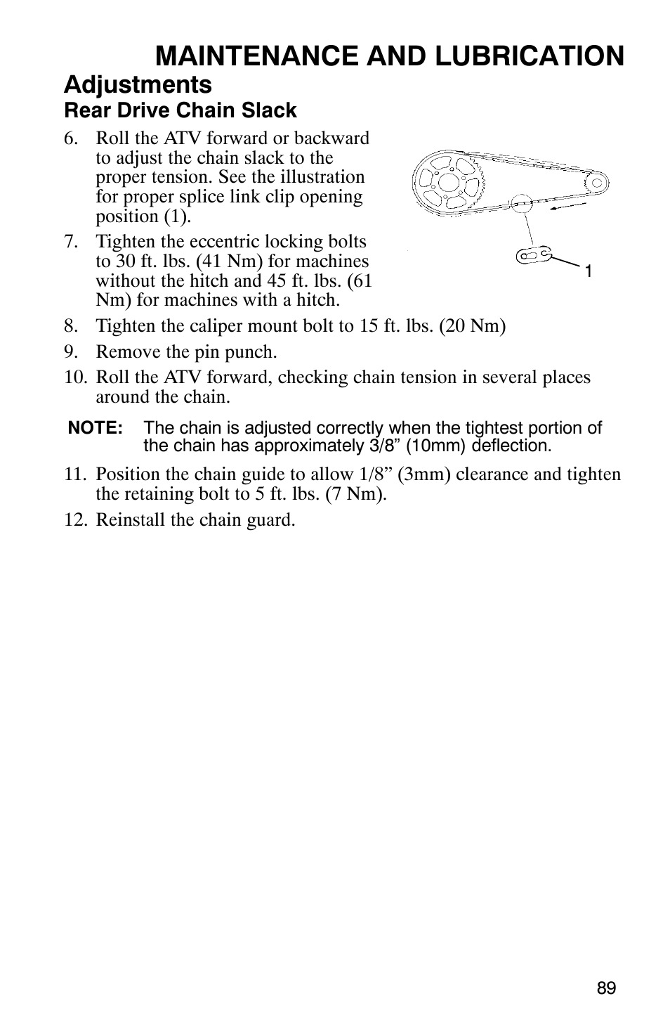 Maintenance and lubrication, Adjustments | Polaris 2005 ATV Scrambler 500 4X4 User Manual | Page 92 / 123