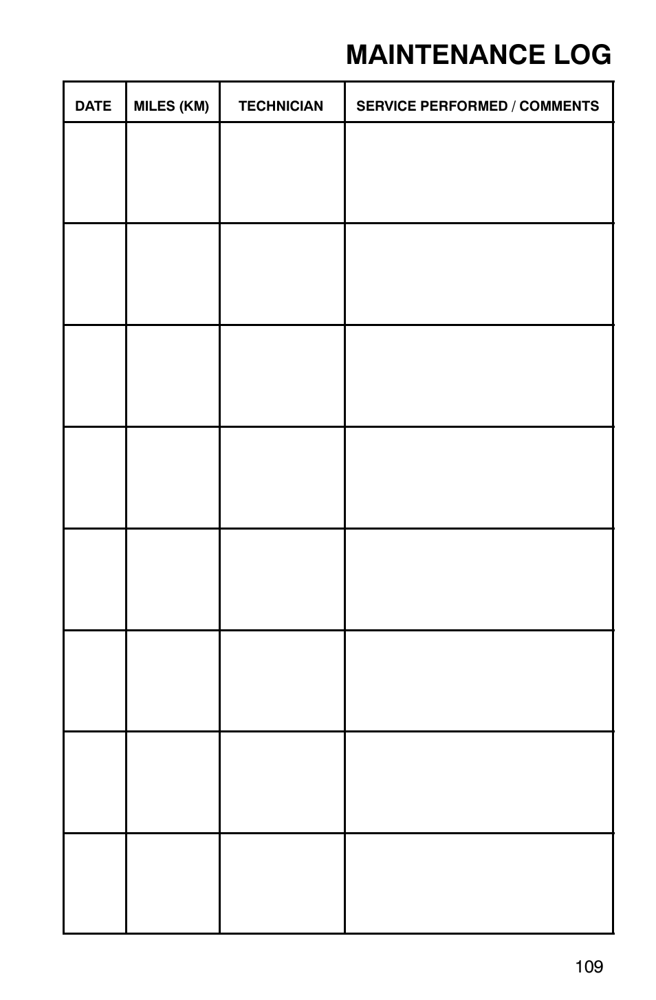 Maintenance log | Polaris 2006 ATV Phoenix 200 User Manual | Page 112 / 114