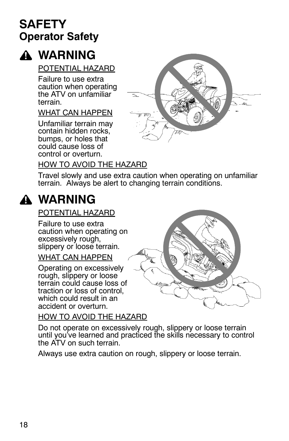 Safety, Warning, Operator safety | Polaris 2006 ATV Phoenix 200 User Manual | Page 21 / 114