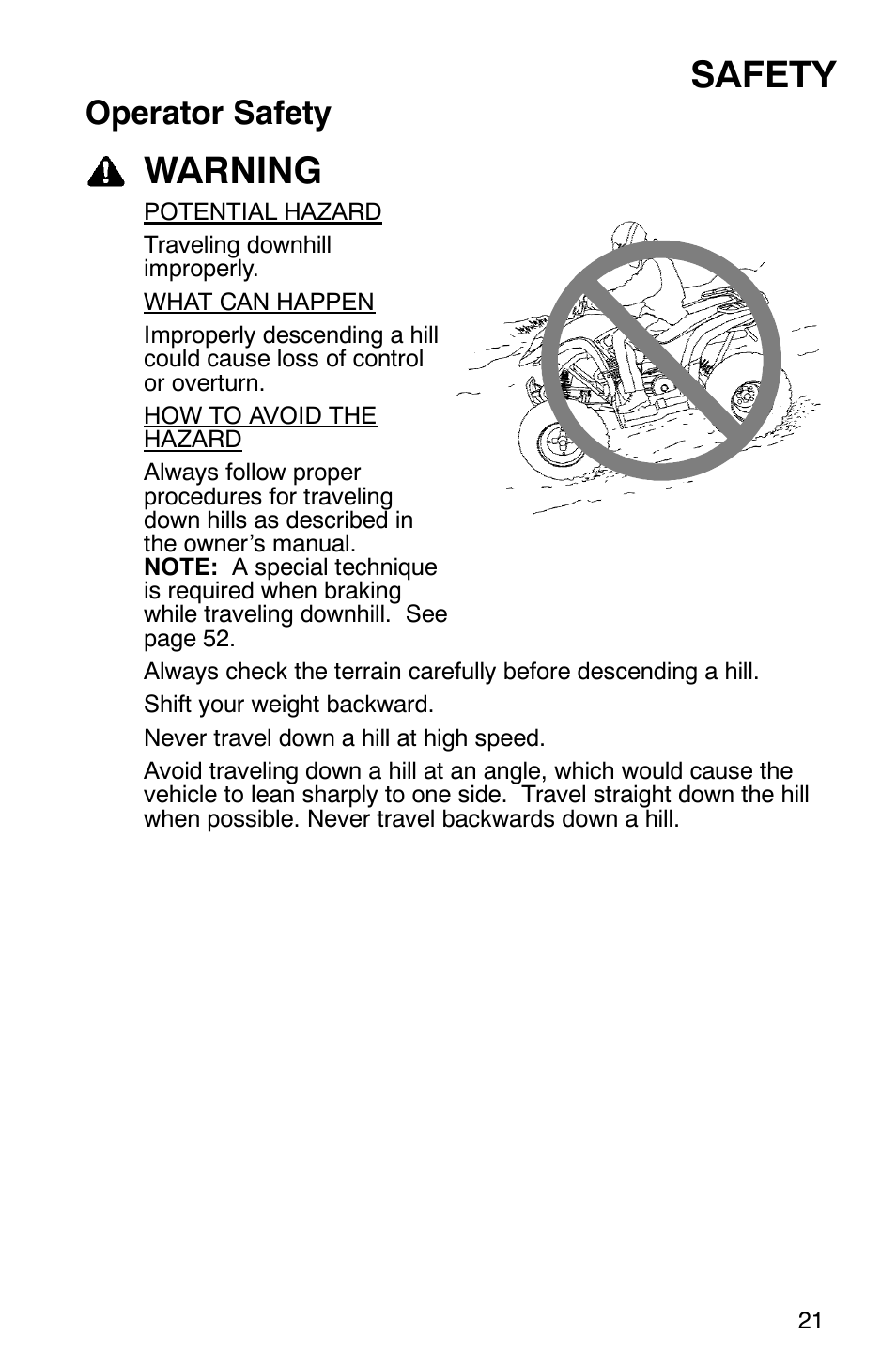 Safety, Warning, Operator safety | Polaris 2006 ATV Phoenix 200 User Manual | Page 24 / 114