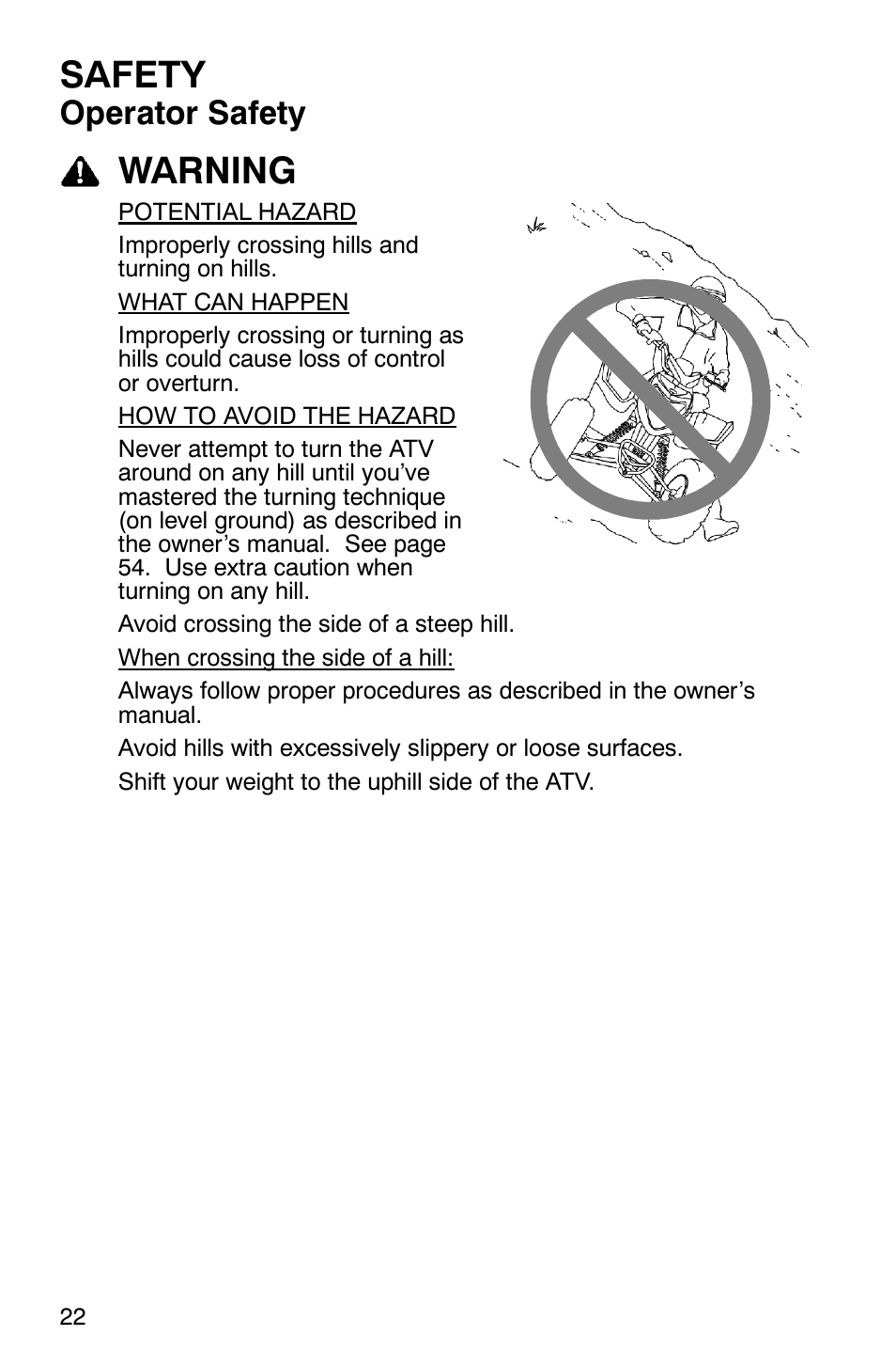 Safety, Warning, Operator safety | Polaris 2006 ATV Phoenix 200 User Manual | Page 25 / 114