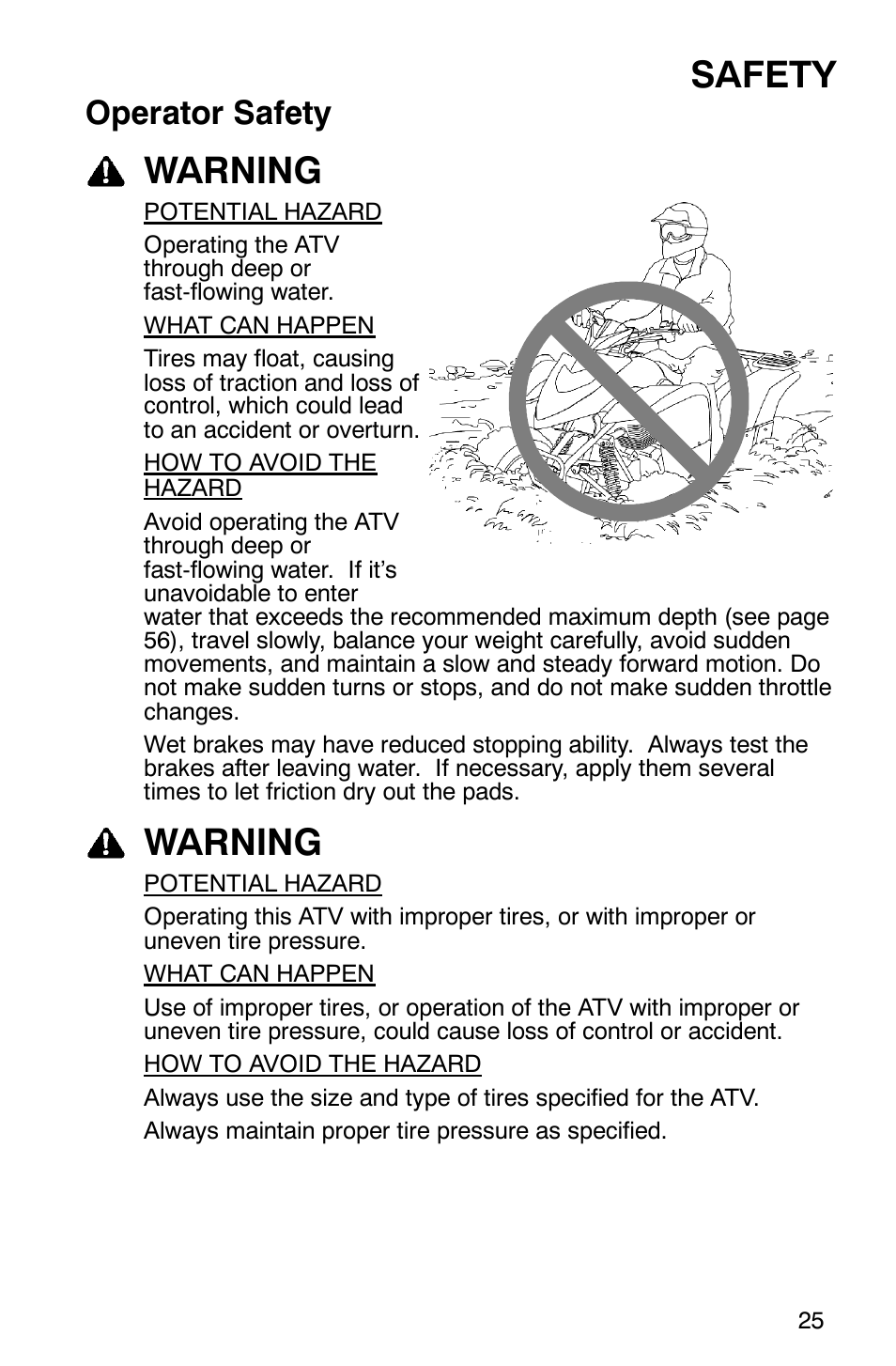 Safety, Warning, Operator safety | Polaris 2006 ATV Phoenix 200 User Manual | Page 28 / 114