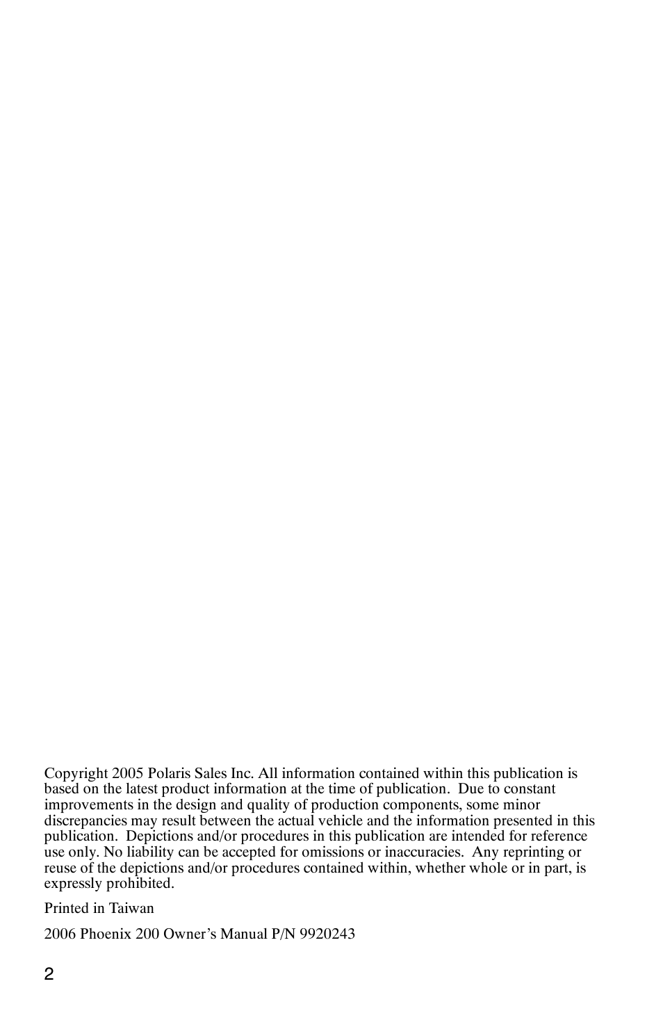 Polaris 2006 ATV Phoenix 200 User Manual | Page 5 / 114