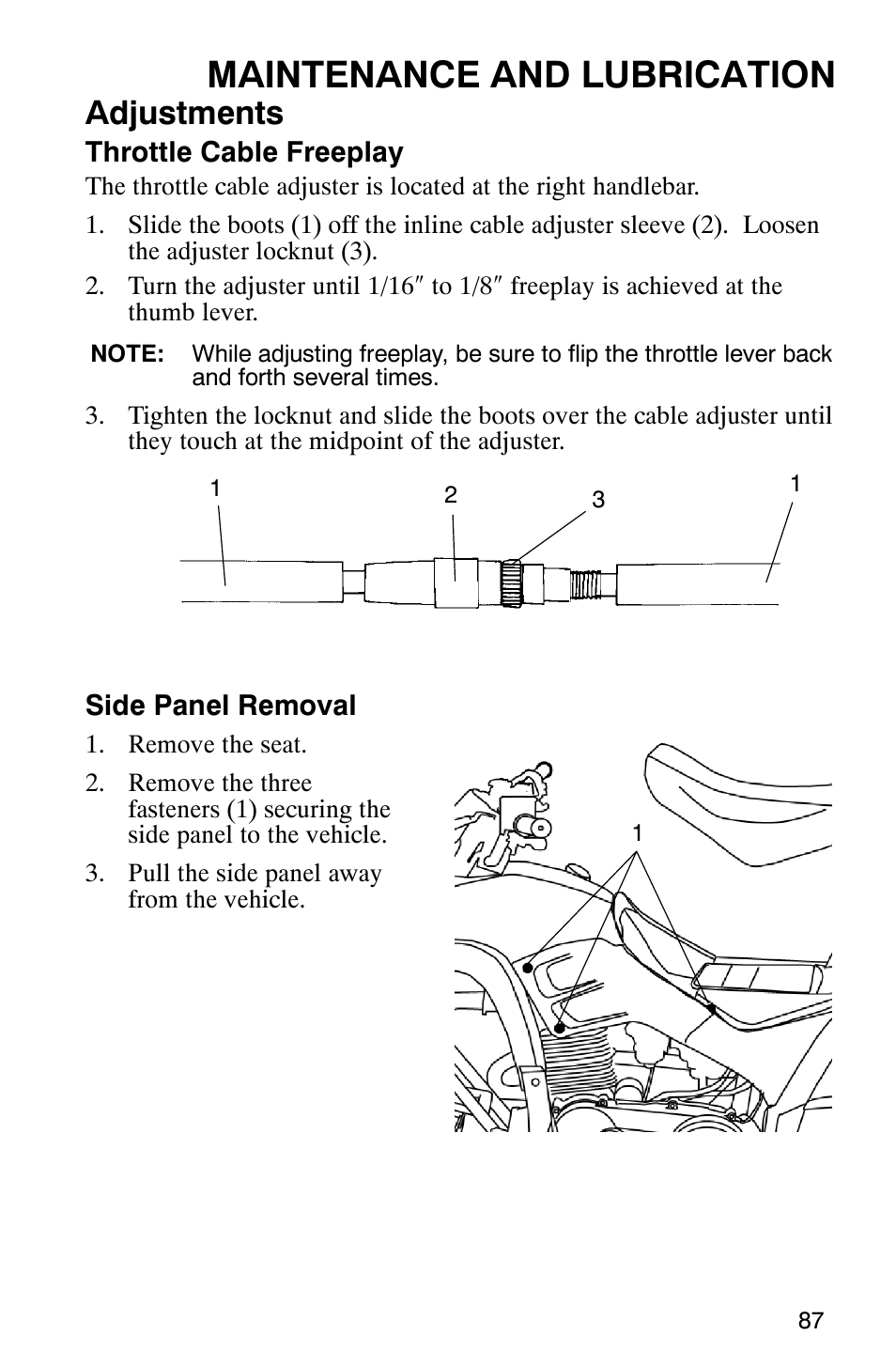 Maintenance and lubrication, Adjustments | Polaris 2006 ATV Phoenix 200 User Manual | Page 90 / 114