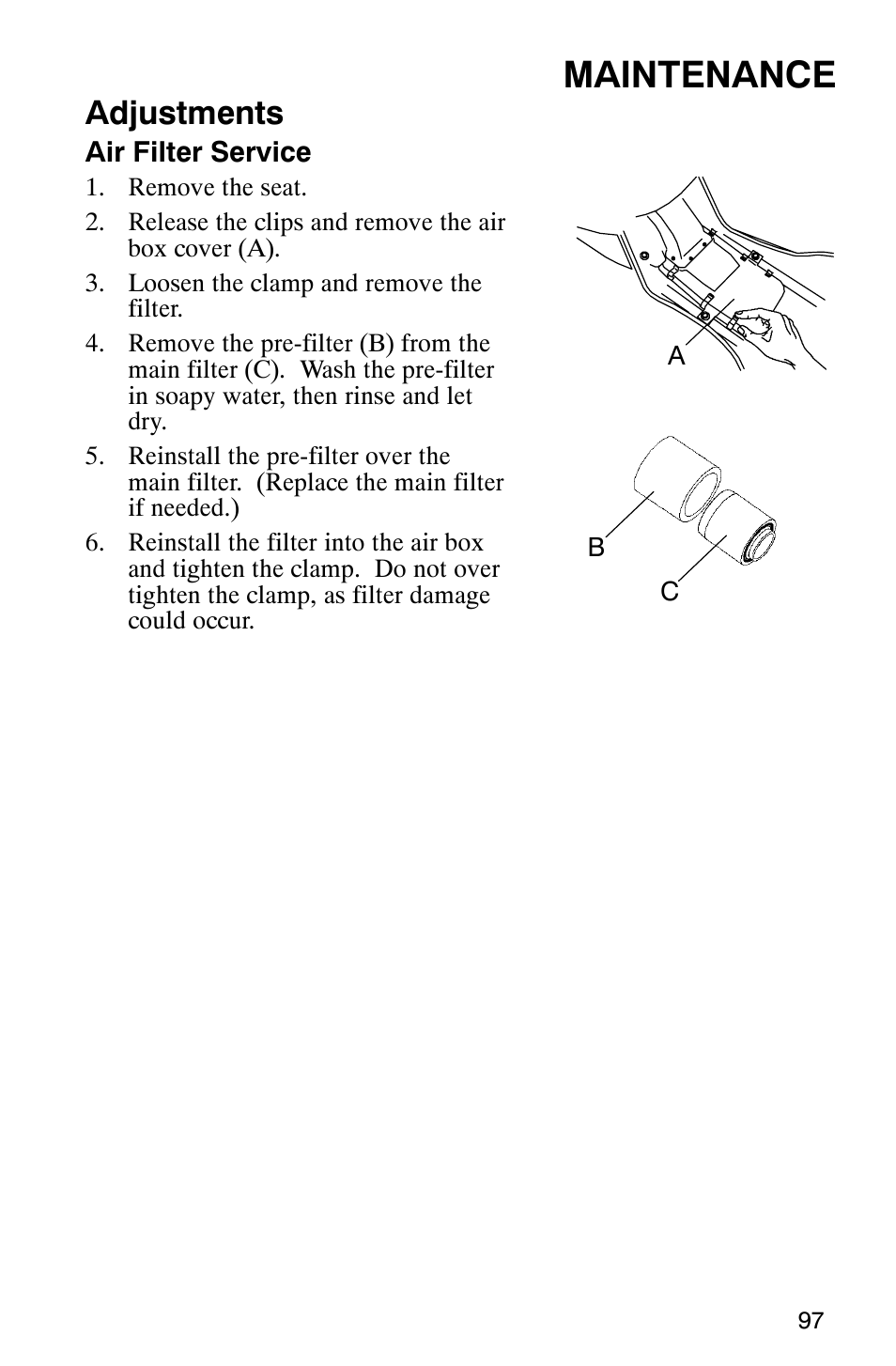 Maintenance, Adjustments | Polaris 2007 ATV Sawtooth User Manual | Page 100 / 122