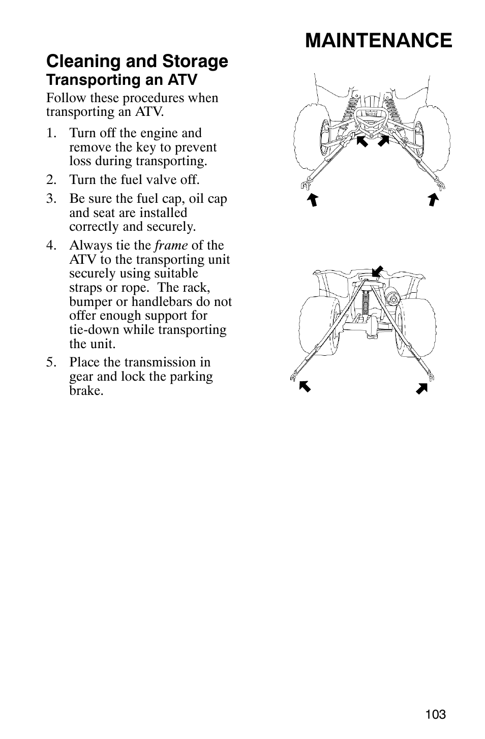 Maintenance, Cleaning and storage | Polaris 2007 ATV Sawtooth User Manual | Page 106 / 122